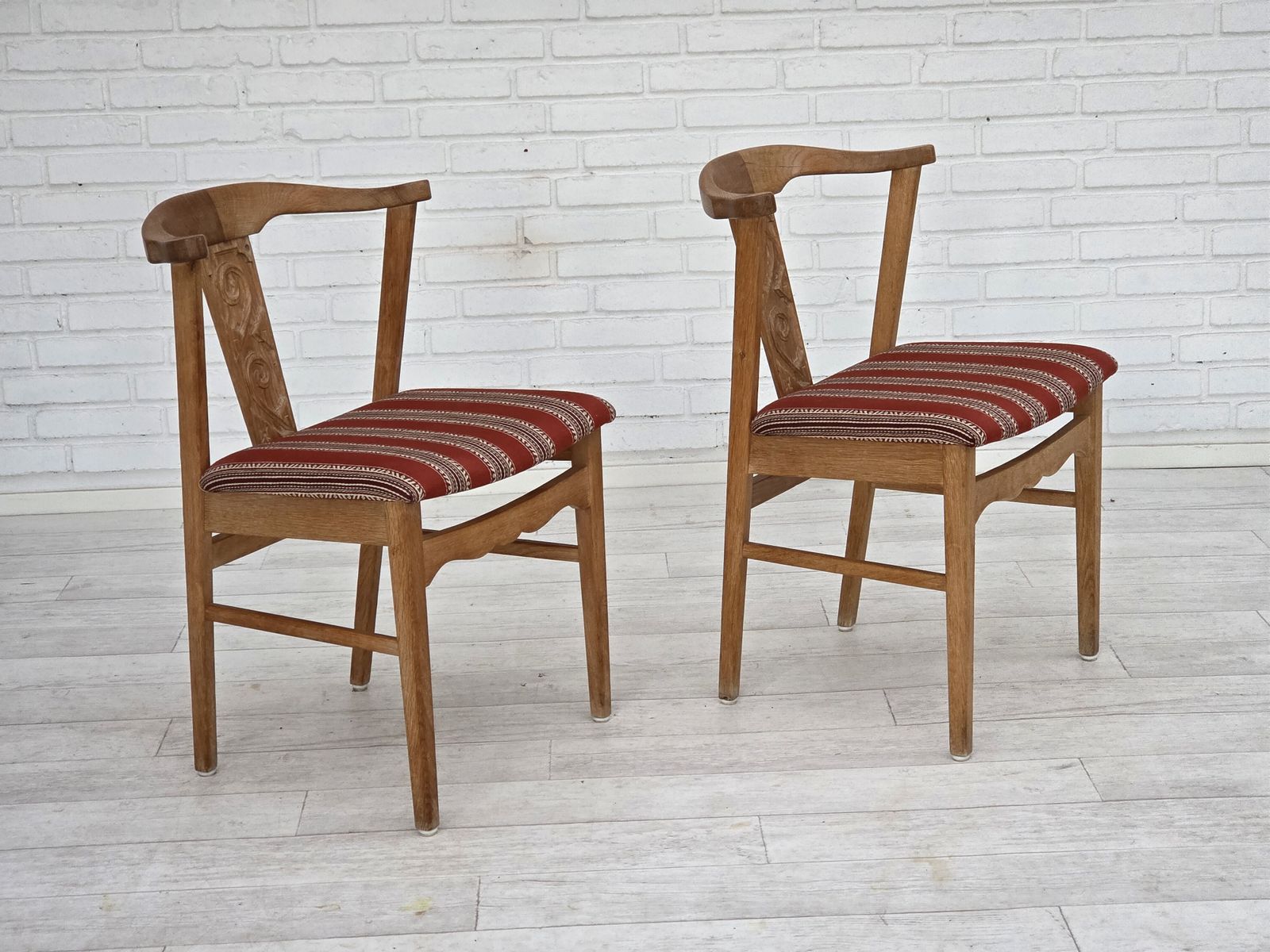 1960s, Pair Of Danish Dining Chairs, Solid Oak Wood, Furniture Wool. photo Furniture