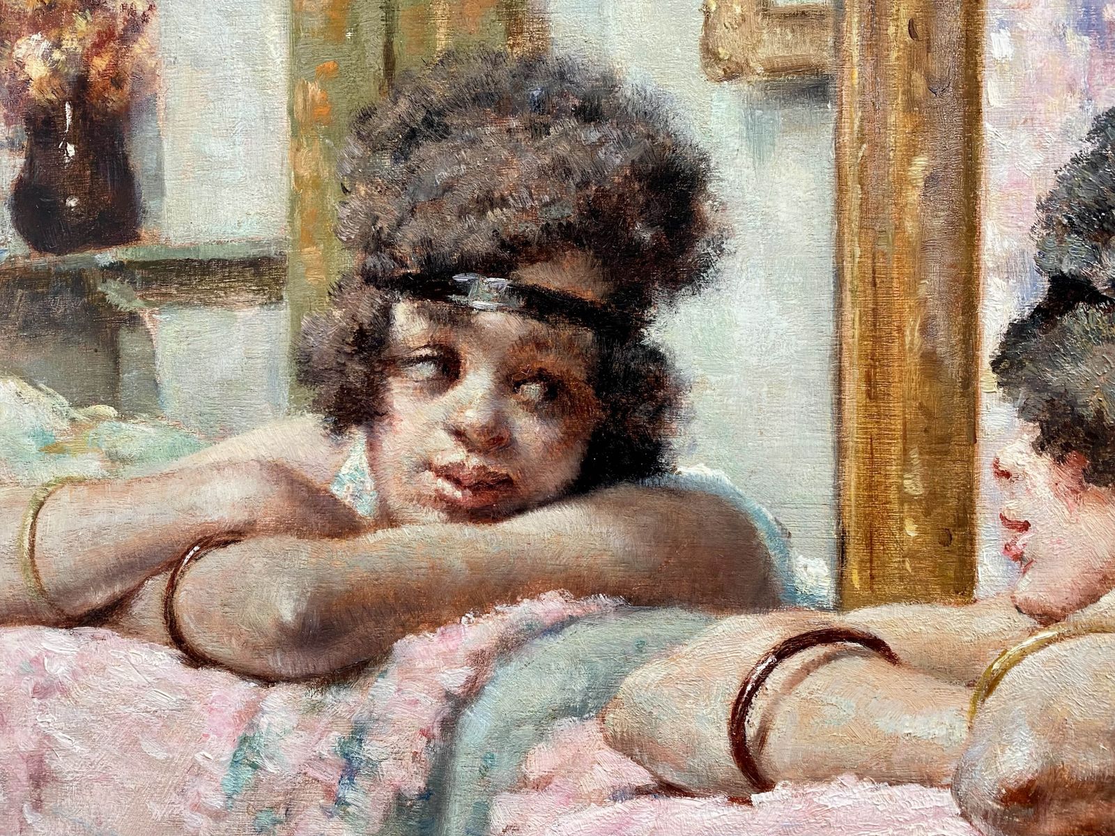 'Girl At The Mirror' Door Victor Abeloos (1881 – 1965), Gesigneerd En Gedateerd 1920 photo Kunst