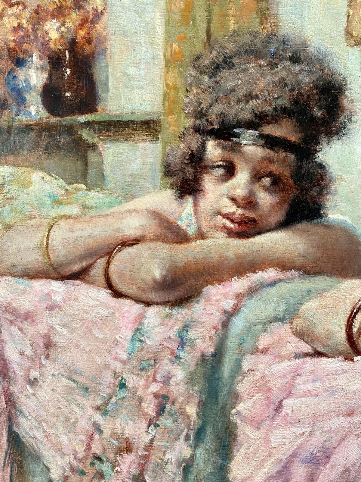 3800.0 'Girl At The Mirror' By Victor Abeloos (1881 – 1965), Signed And Dated 1920 photo