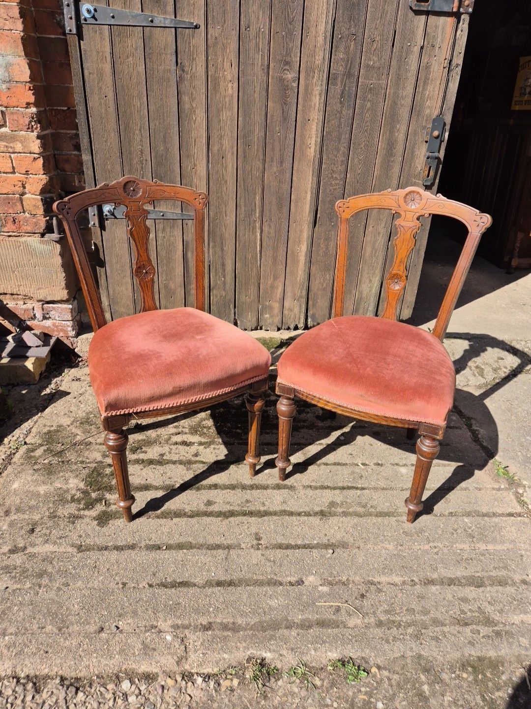 Gorgeous Pair Of Oak Framed Antique Dining/Bedroom/Occasional Chairs