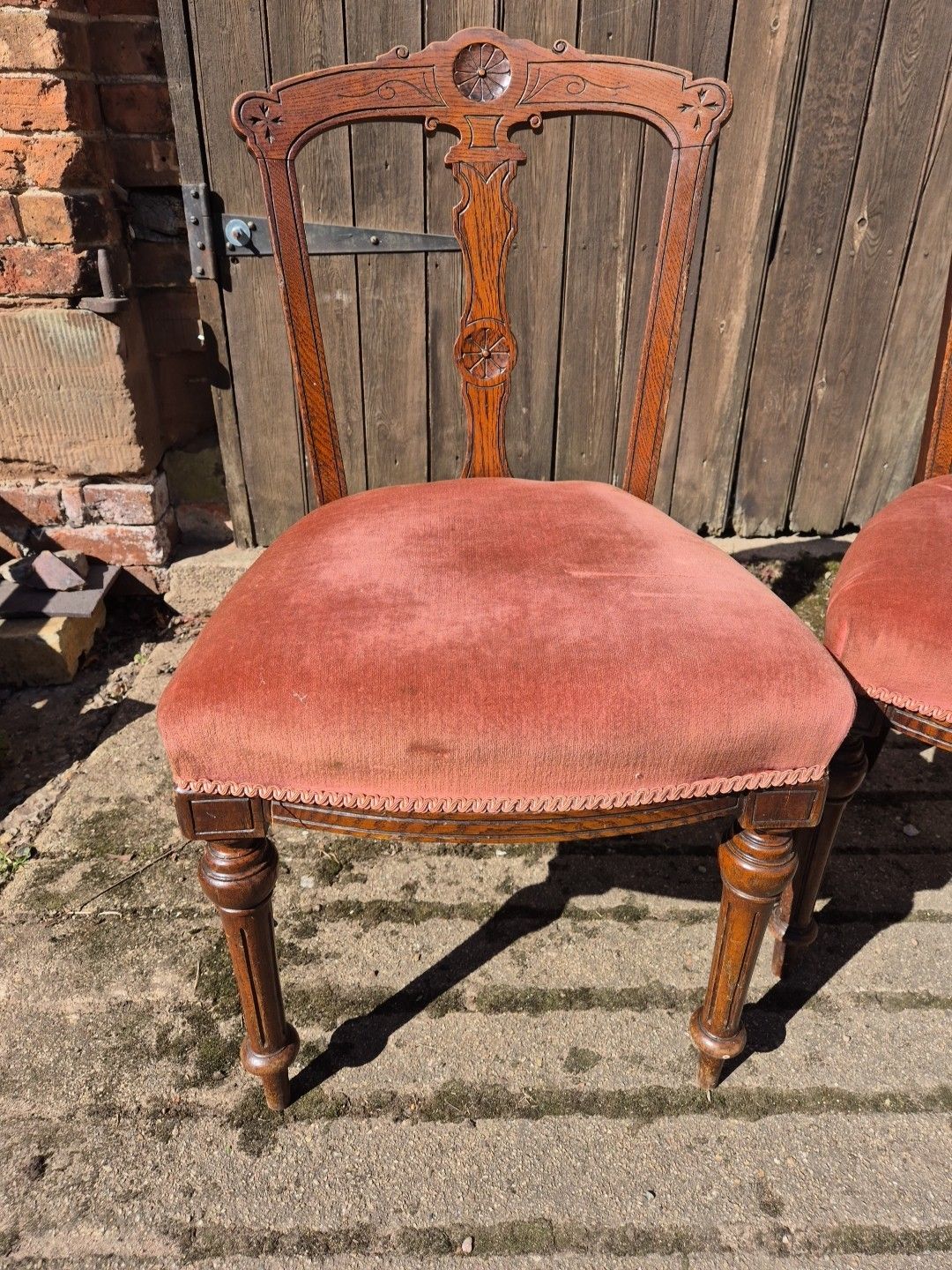 Gorgeous Pair Of Oak Framed Antique Dining/Bedroom/Occasional Chairs photo furniture