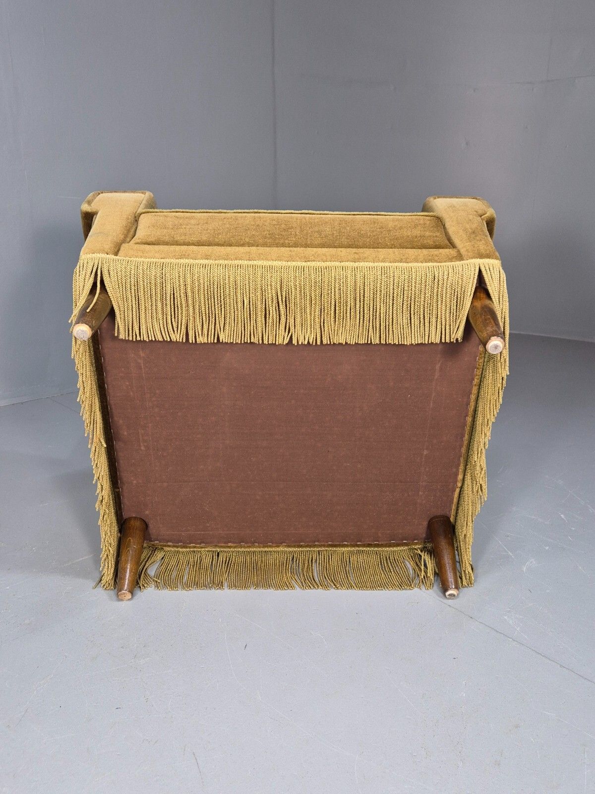 Vintage Danish Mid Century Lounge Chair Green Velour And Tassels Mcm Eb9041 Mnor photo vinterior