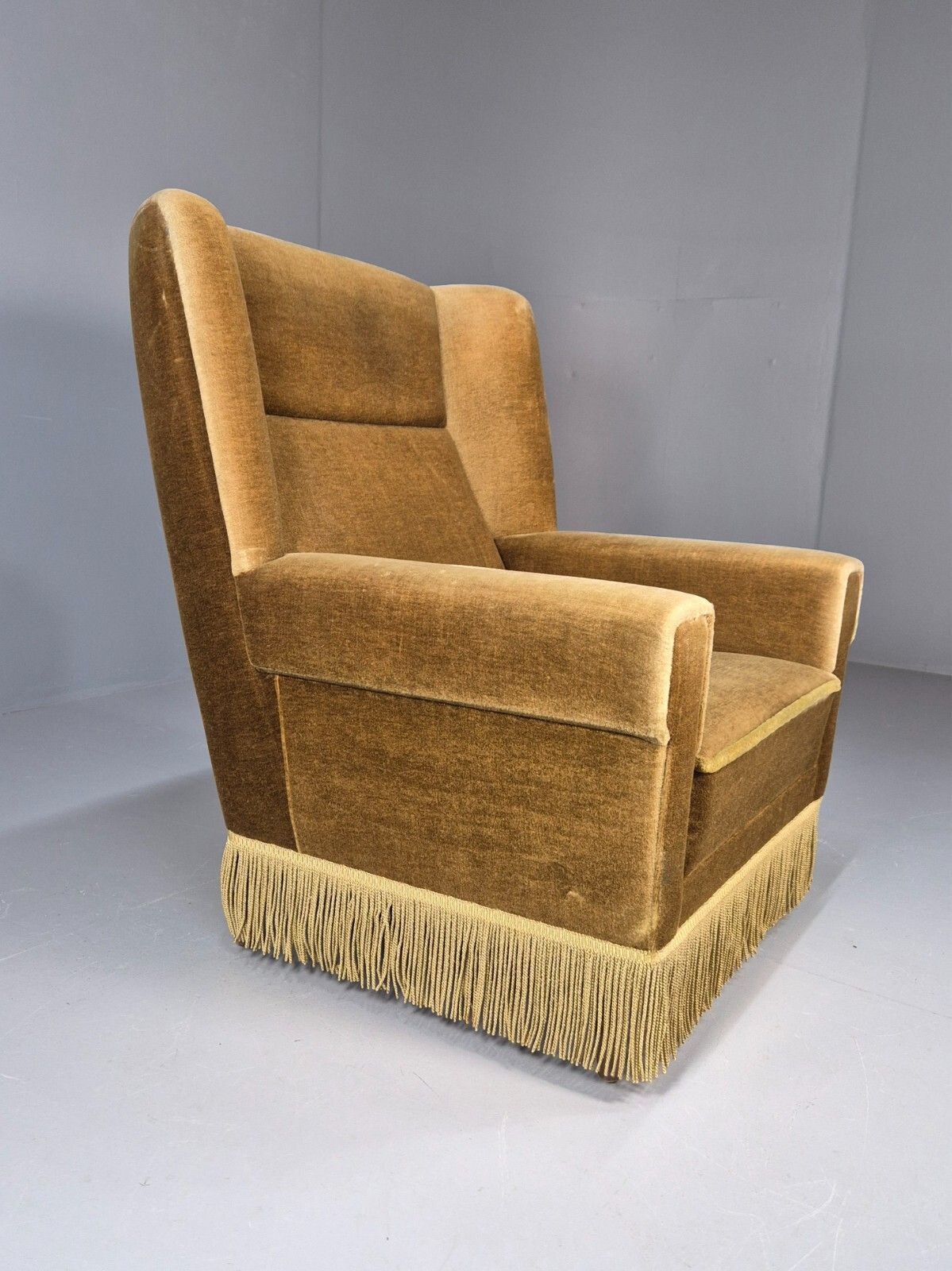 photo for sale Vintage Danish Mid Century Lounge Chair Green Velour And Tassels Mcm Eb9041 Mnor
