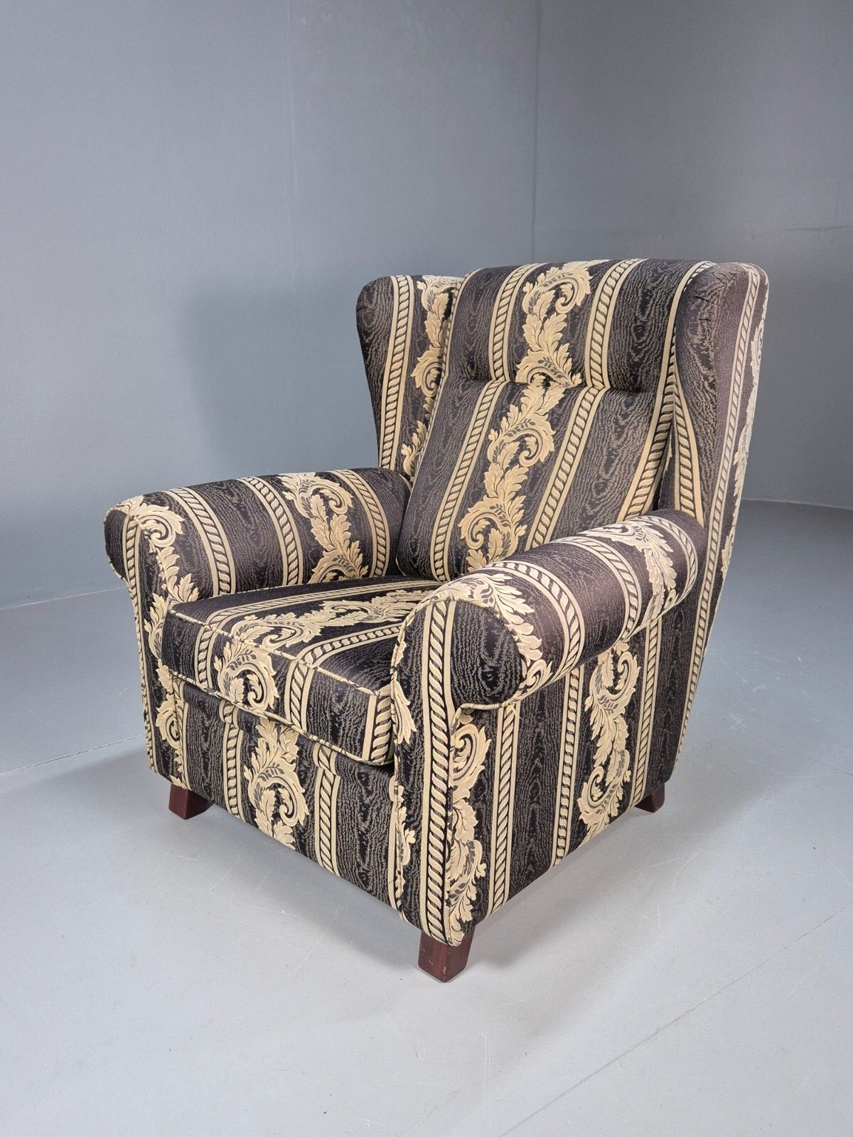 Vintage Danish Lounge Chair Classical Blue Upholstery Retro 1980s Eb8990 Vclo