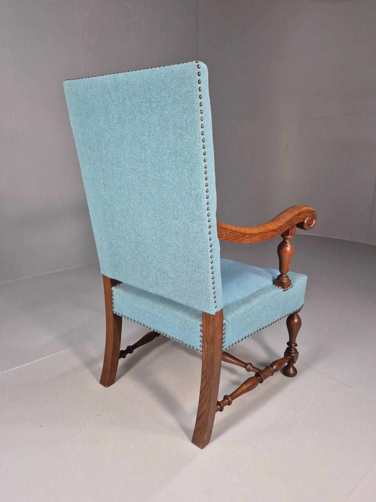 photo vintage Vintage Danish Armchair Blue Carved Oak 17th Century Antique Style Eb8986 Vcar