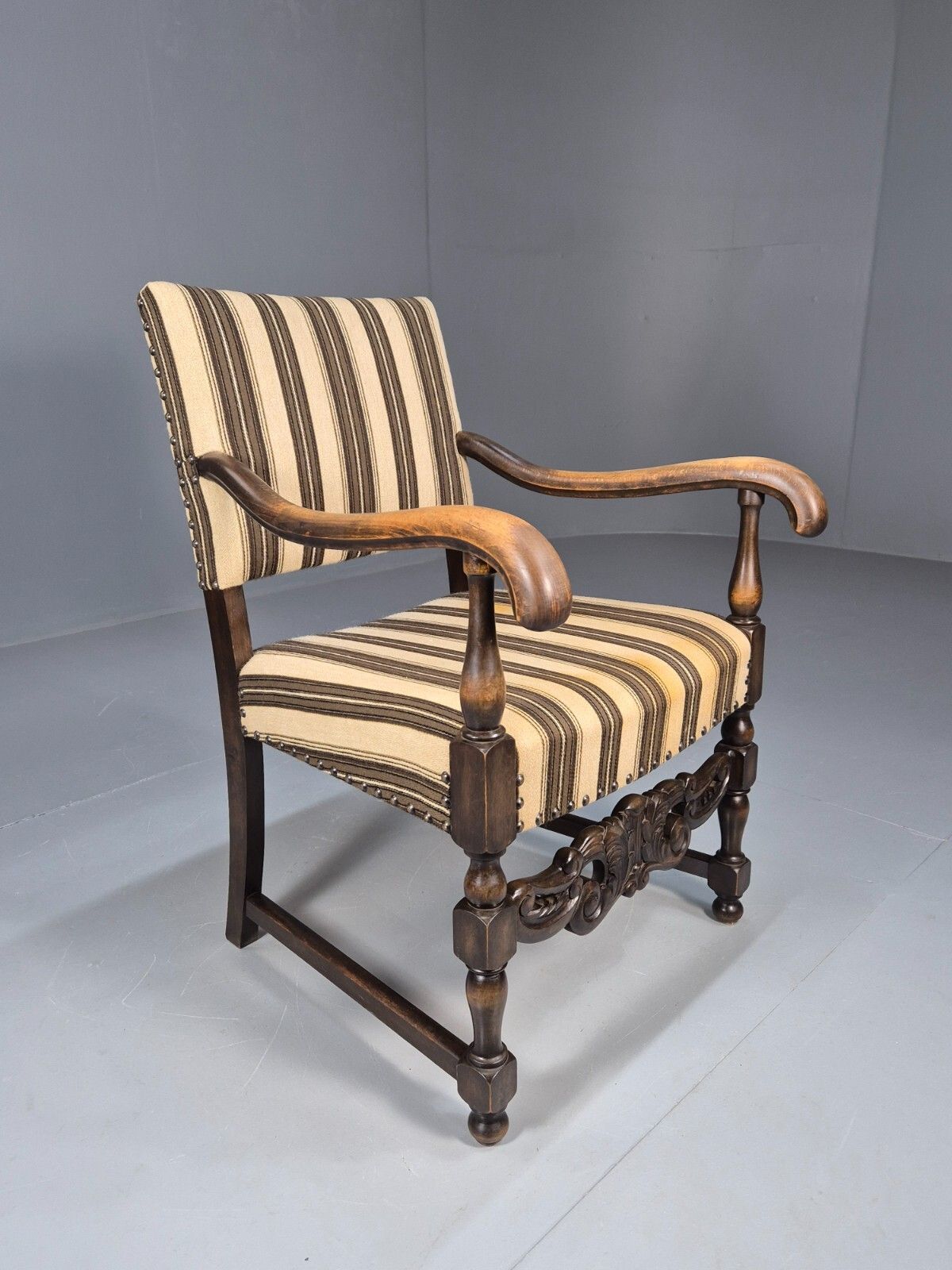 Vintage Danish Baroque Style Elbow Chair Striped Wool Upholstery Eb8980 Vcar photo buy