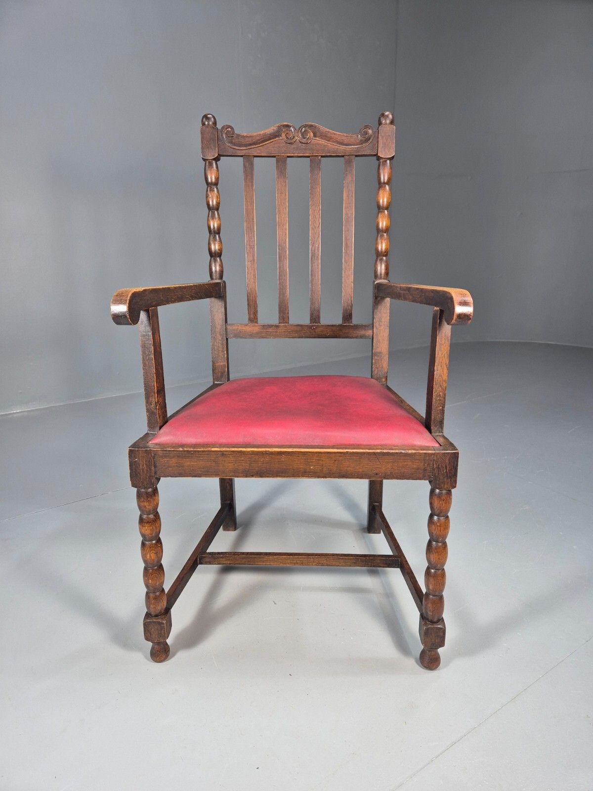 Vintage Elbow Chair Red Vinyl Oak Frame 1920s Antique Eb9134 Vdin photo furniture
