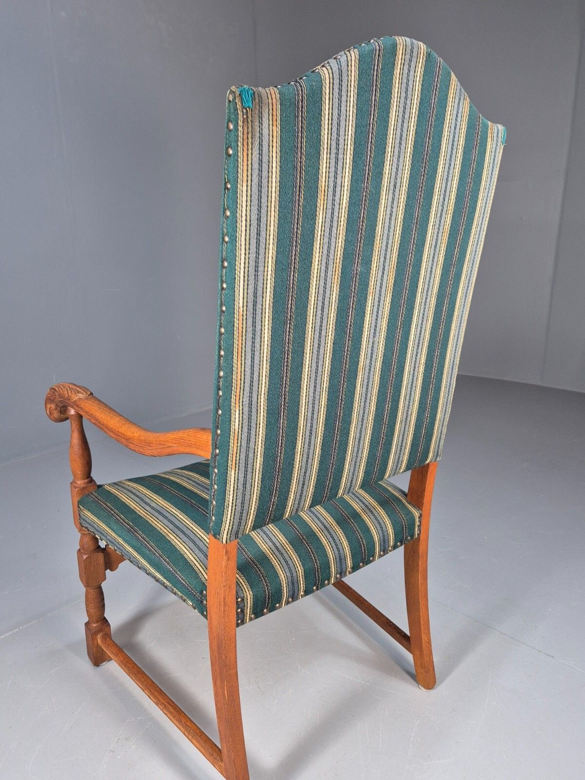 photo buy A Vintage Danish Baroque Style Armchair Green Wool Stripe Oak Frame Eb9002 Vclo