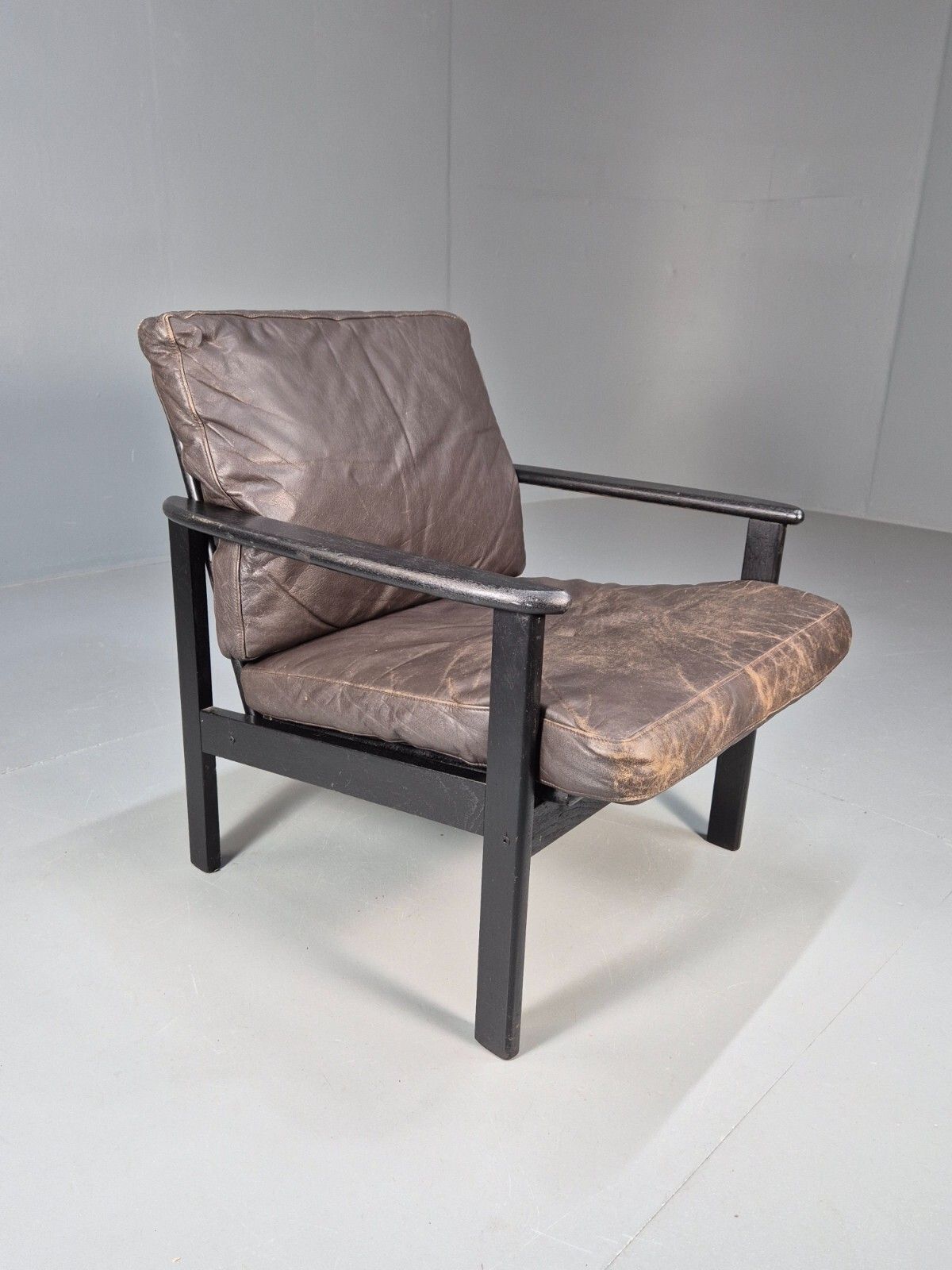 Vintage Danish Lounge Chair Brown Leather Beech Frame 1960s Retro Eb8965 Mnor photo vintage