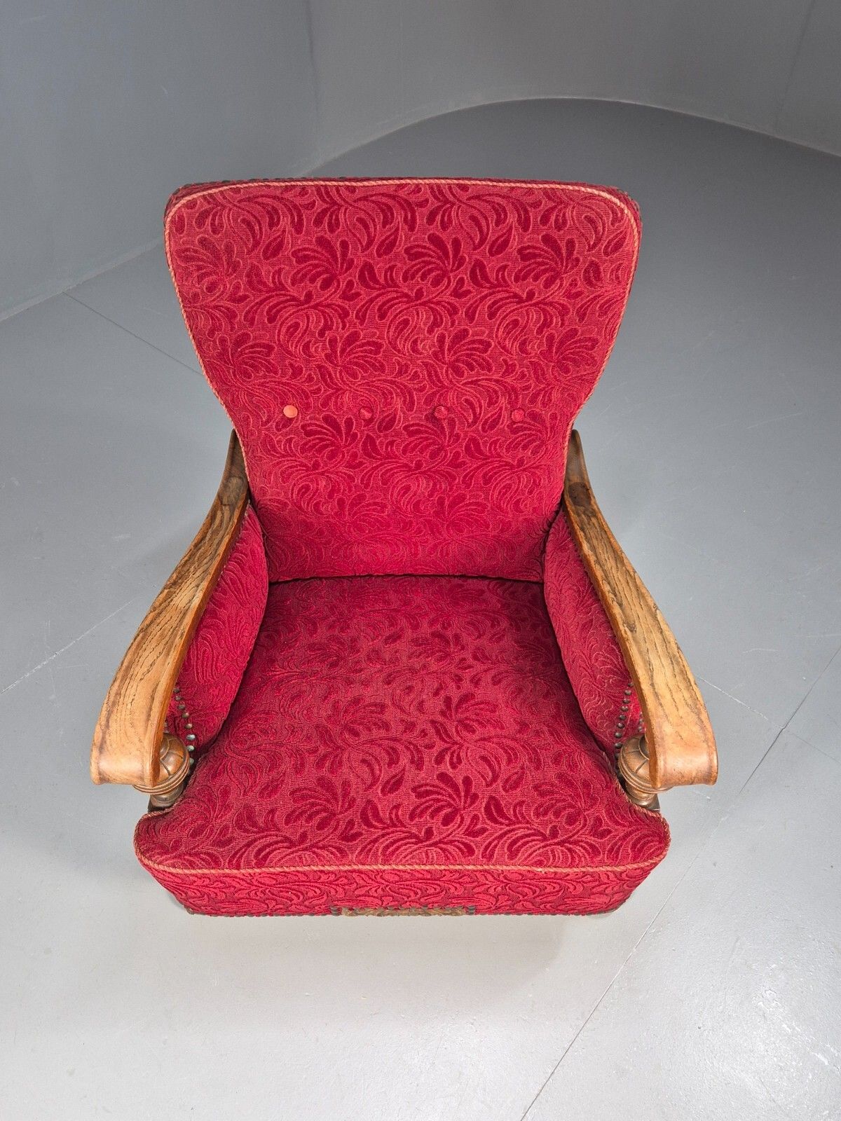 Vintage Danish Lounge Chair Red Moquette Oak Frame 1940s Retro  Eb8937 Vclo photo Furniture