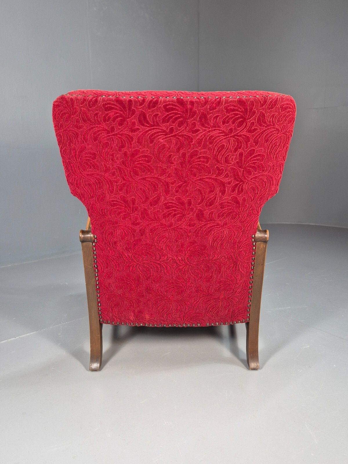 photo buy Vintage Danish Lounge Chair Red Moquette Oak Frame 1940s Retro  Eb8937 Vclo