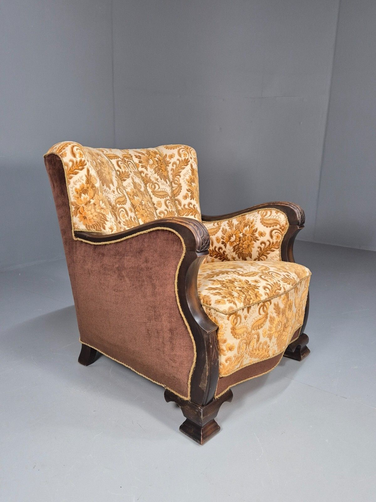 Vintage Danish Lounge Chair Oranges And Browns Carved Wood 1950s  Eb8931 Vclo photo vintage