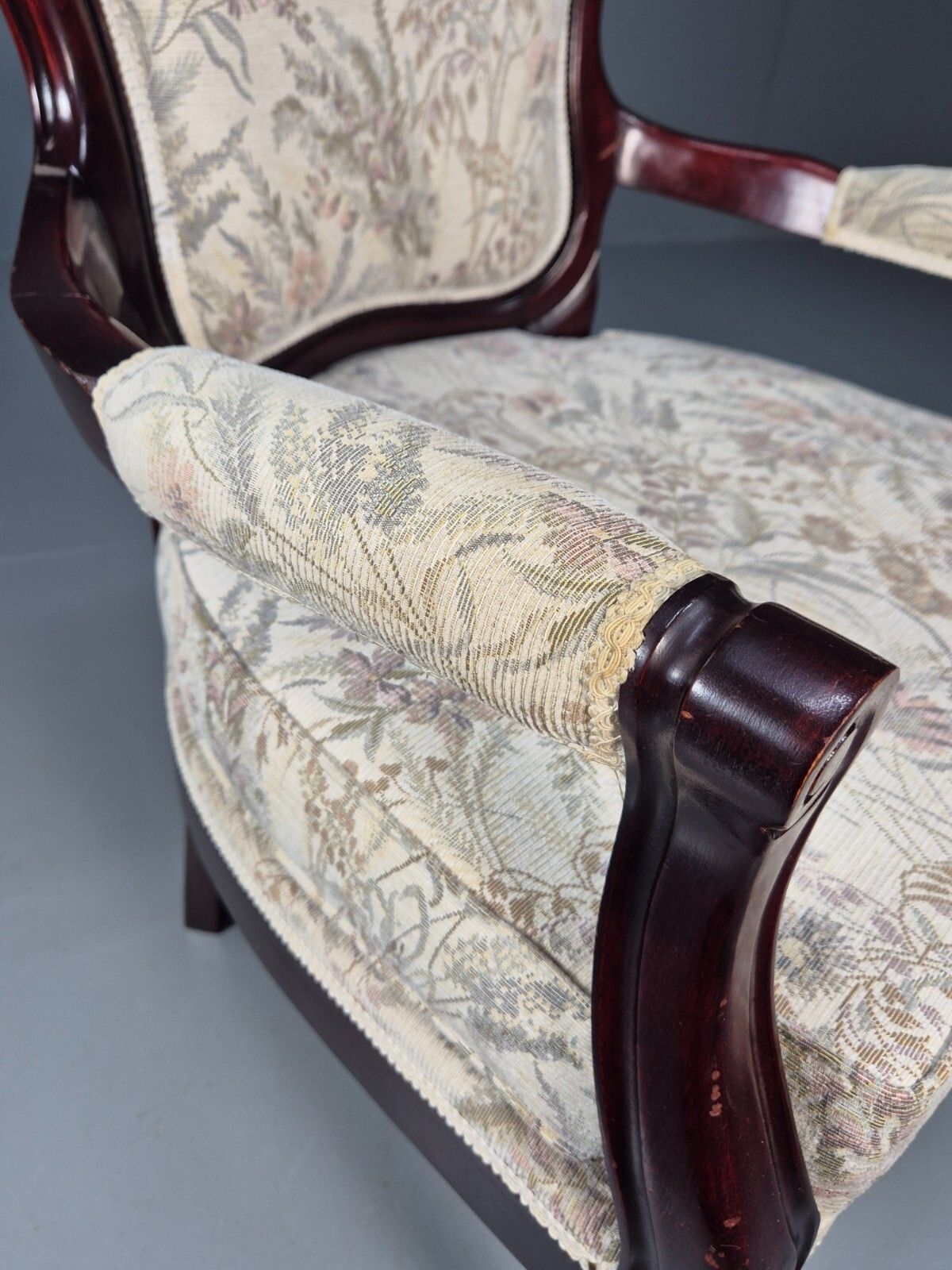 Vintrage Danish Lounge Chair Floral Cotton Antique French Style Eb8927 Vclo photo vintage