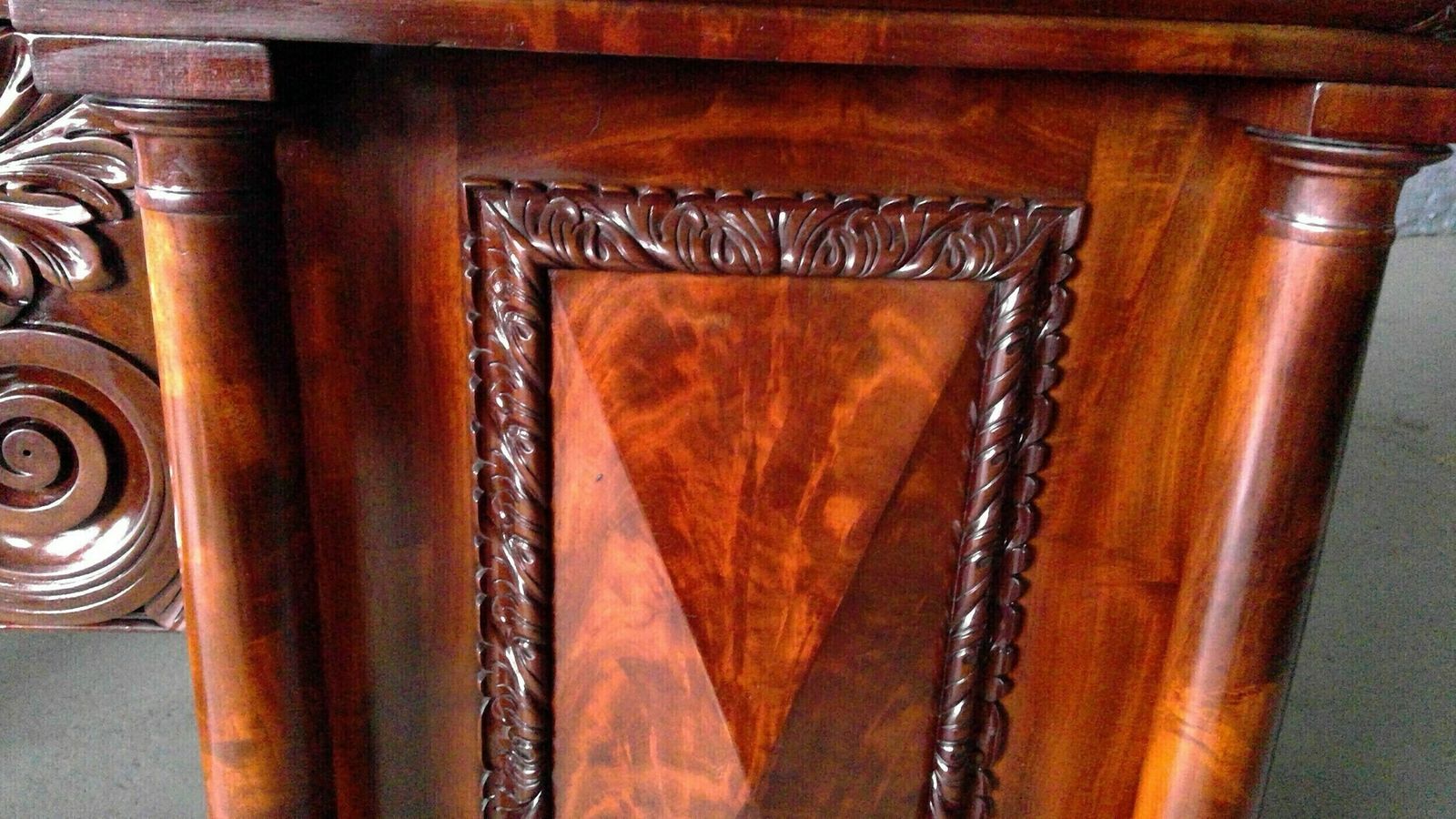 A Fine Luculentus Regency Neo Classical Architectural Designed Plum Pudding Mahogany Dining Room Buffet Sideboard Of Tastefull Elegant Proportions. photo 2500.0