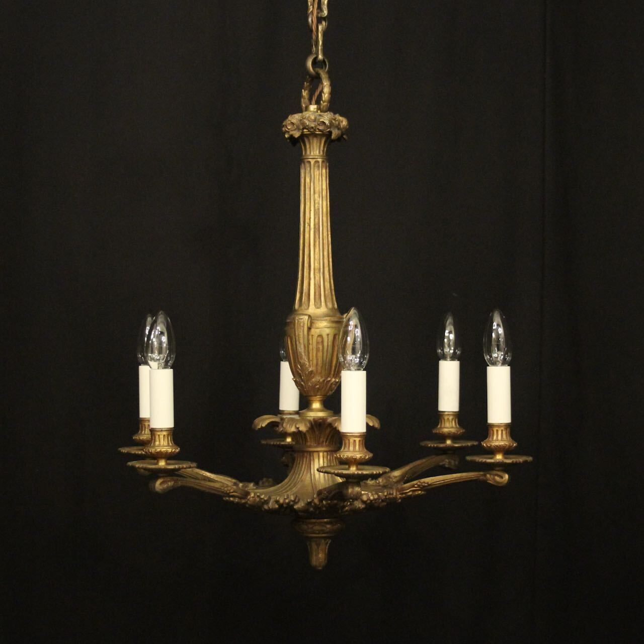 French Gilded Bronze 6 Light Antique Chandelier