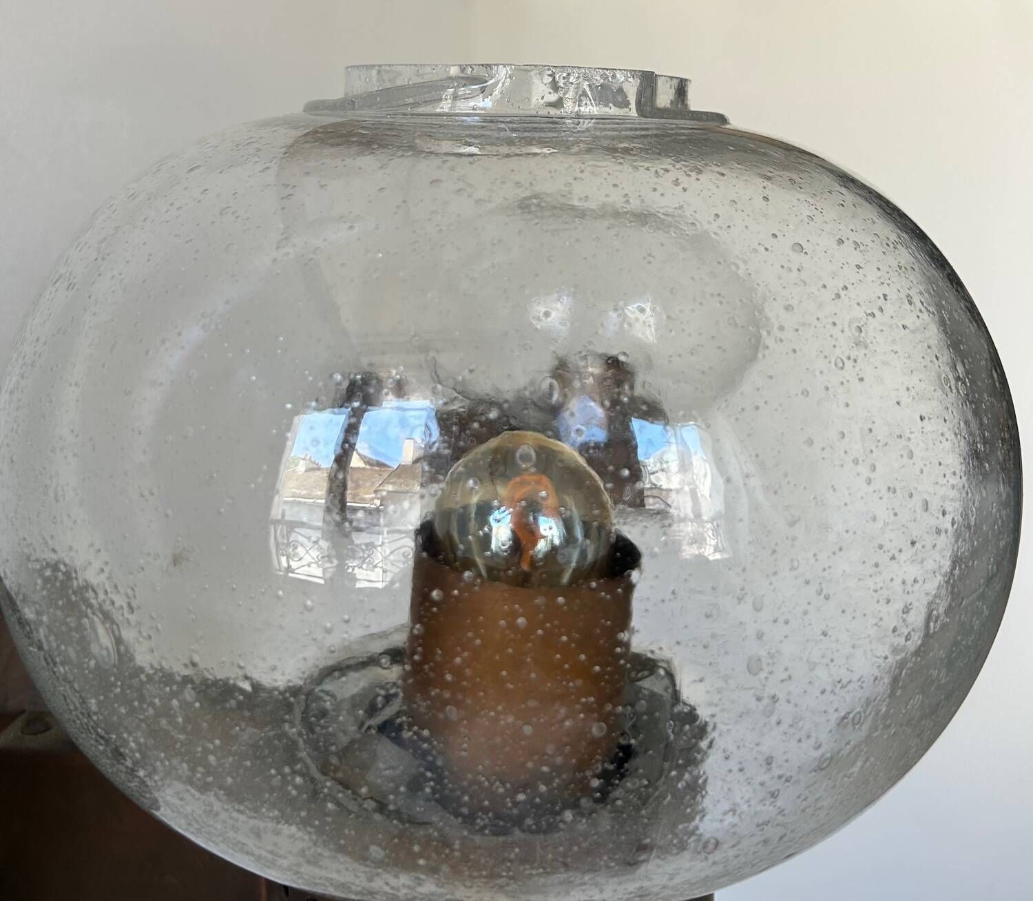 Lighting Pair Of Vintage Wall Lights, Copper And Bubbled Glass, Bega Germany 1970 photo