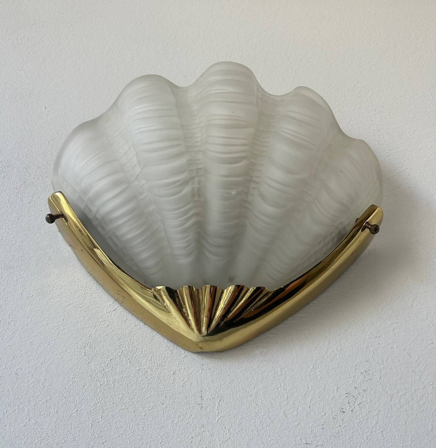 Vintage Wall Lamp, Brass And Sandblasted Glass, France 1960 photo vintage