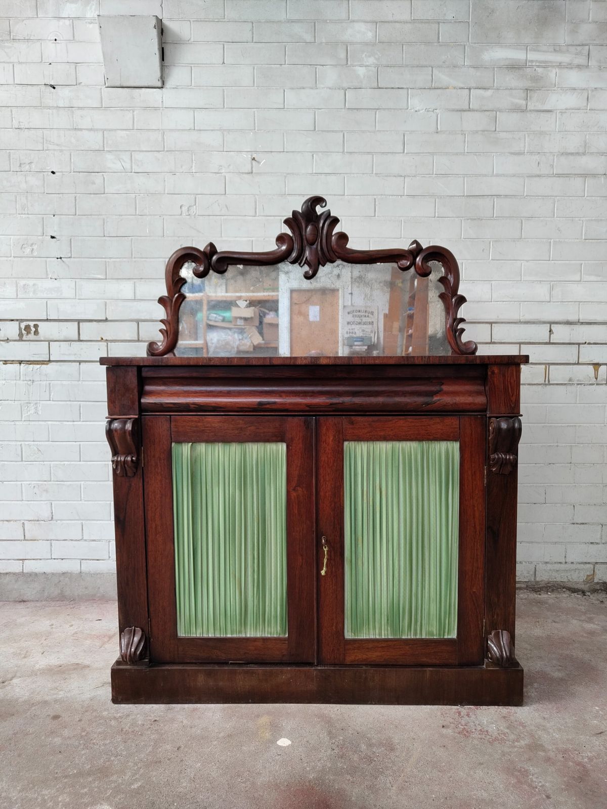 photo for sale Antique Country House Regency Rosewood Chiffonier With Distressed Mirror