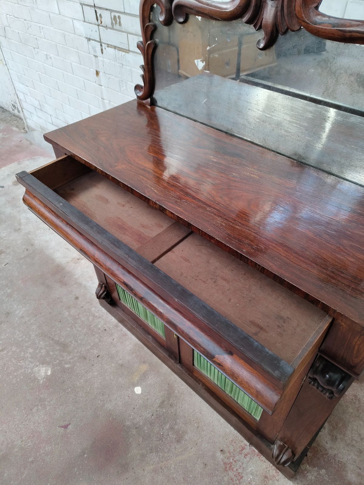 350.0 Antique Country House Regency Rosewood Chiffonier With Distressed Mirror photo