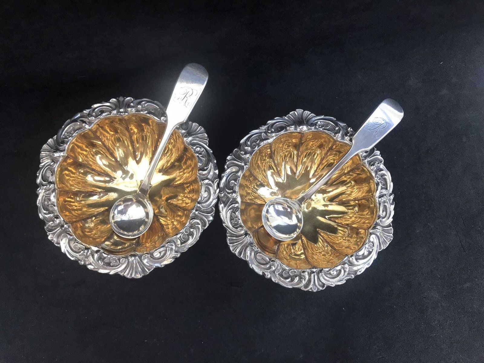 Pair Salt Cellars Georgian Salt Bowls Silver Plated With Gold Wash British Gift Luxury Wedding Gift English Antique 1820 photo Home Decor