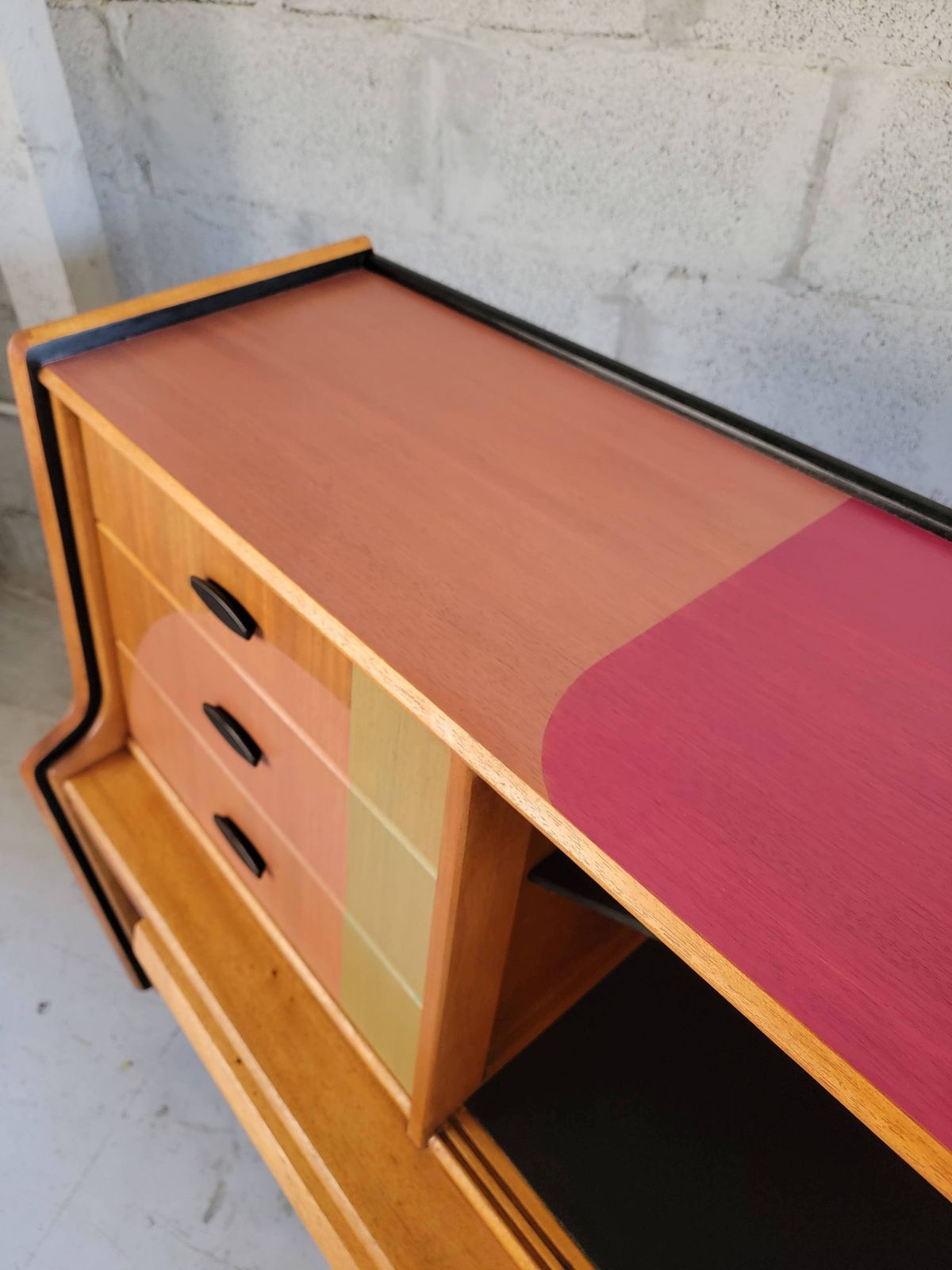 Mid Century Teak Sideboard With Geometric Design photo for sale