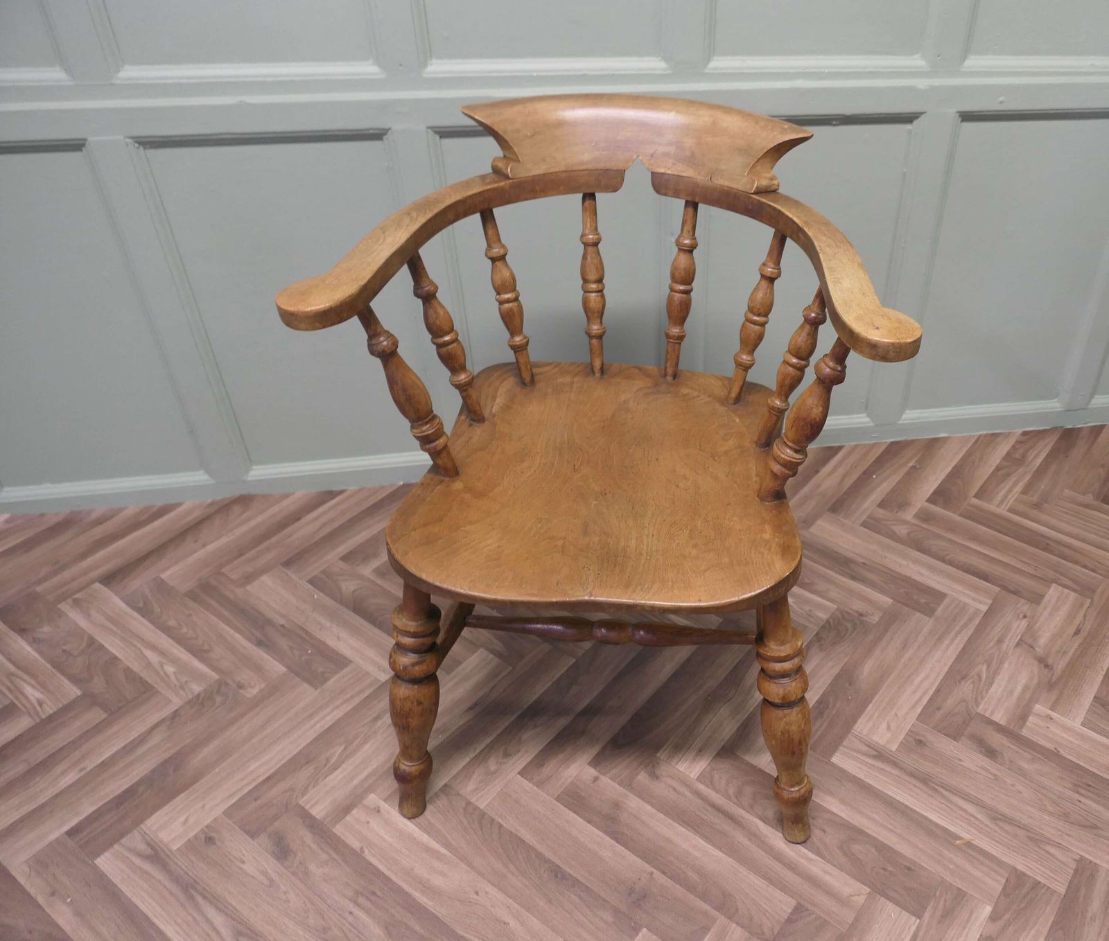 19th Century Elm And Beech Smokers Bow Office Or Desk Chair photo for sale