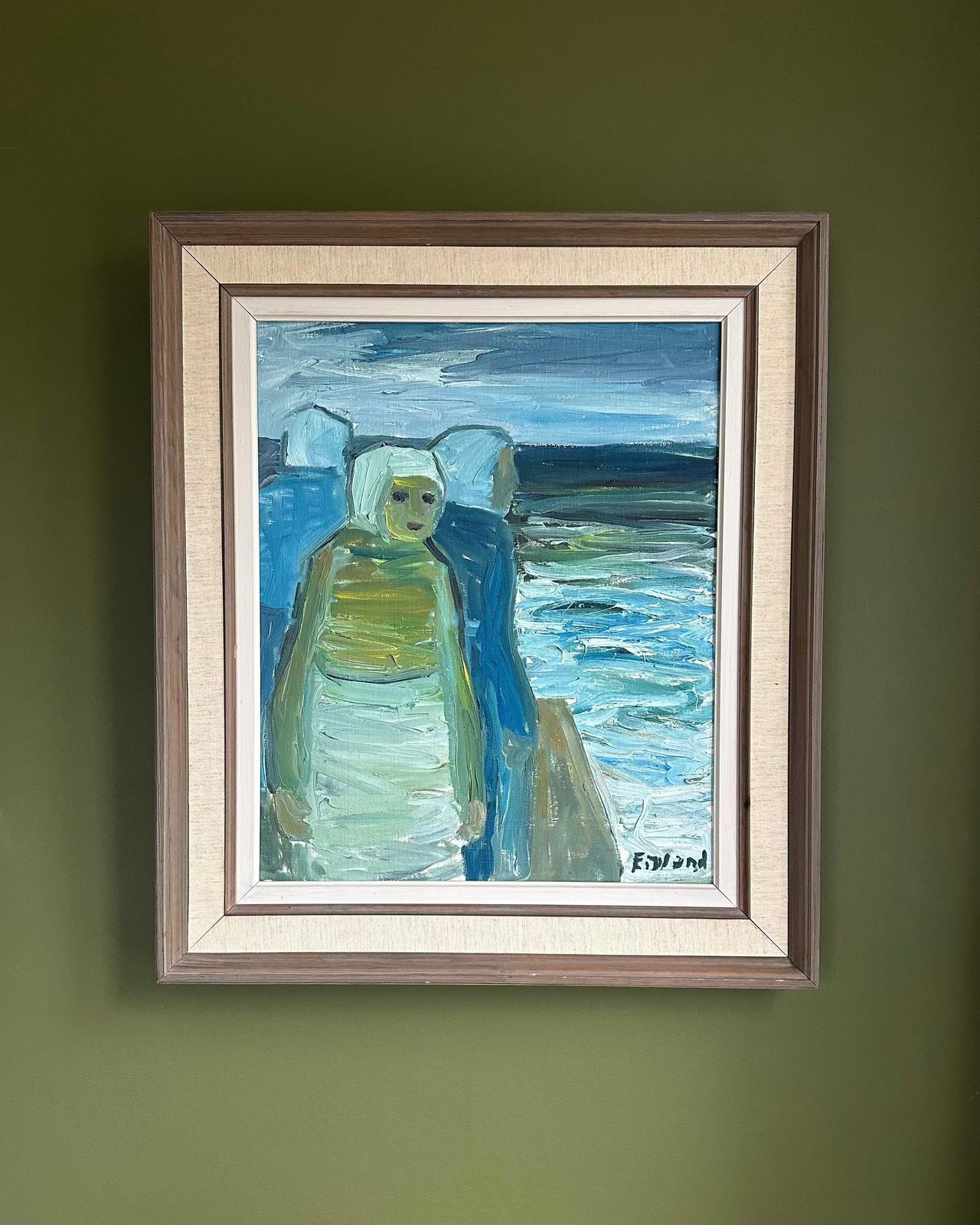 Two Women Swedish Original Oil Painting photo vintage