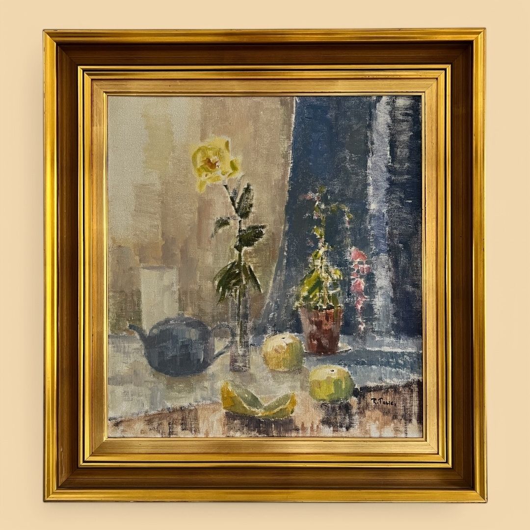 Teapot And Lemons, Oil On Canvas Still Life Painting