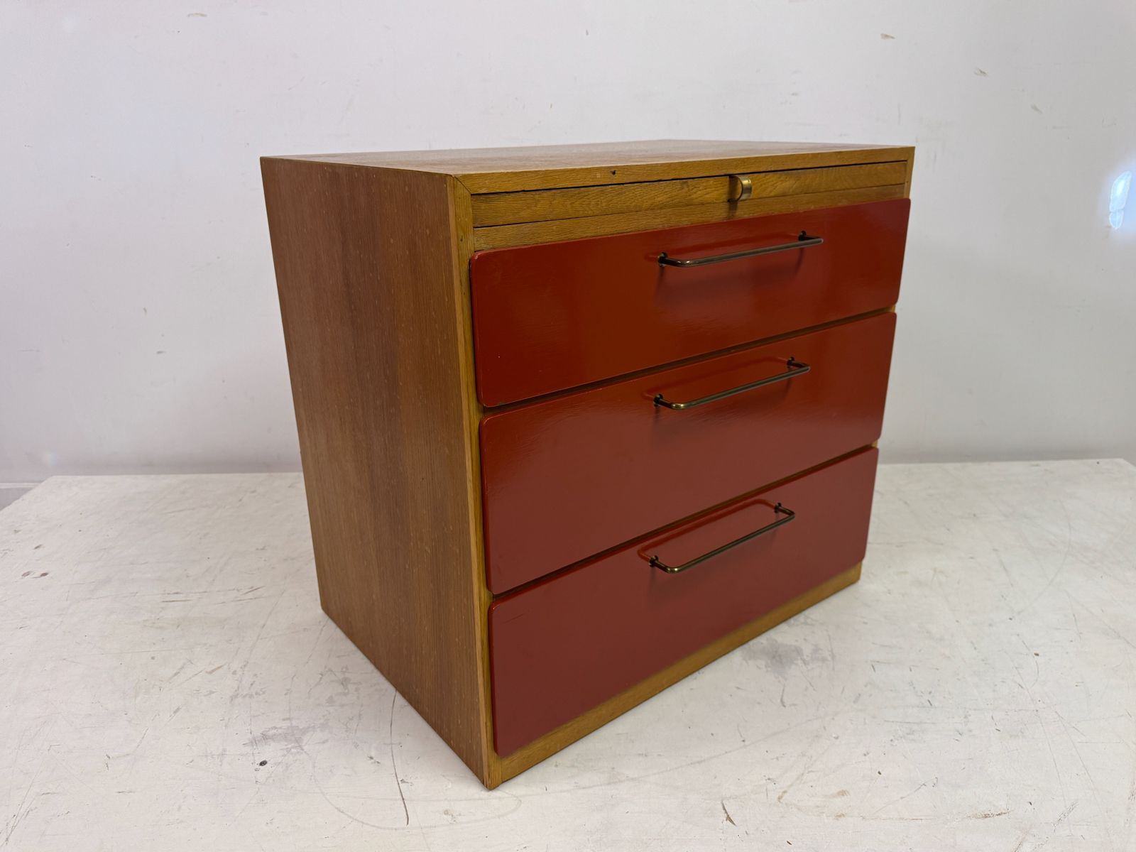 Furniture 1960s Red Chest Of Drawers With Pull Out Slide By Heals photo