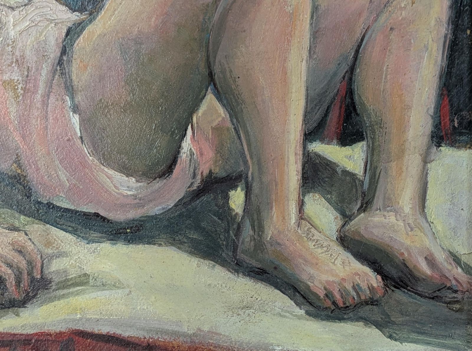 Vintage French Oil Painting Reclining Nude Woman Expressive Style Collectible Art, Oil Painting On Board, Home Gallery Wall Decor photo 262.0