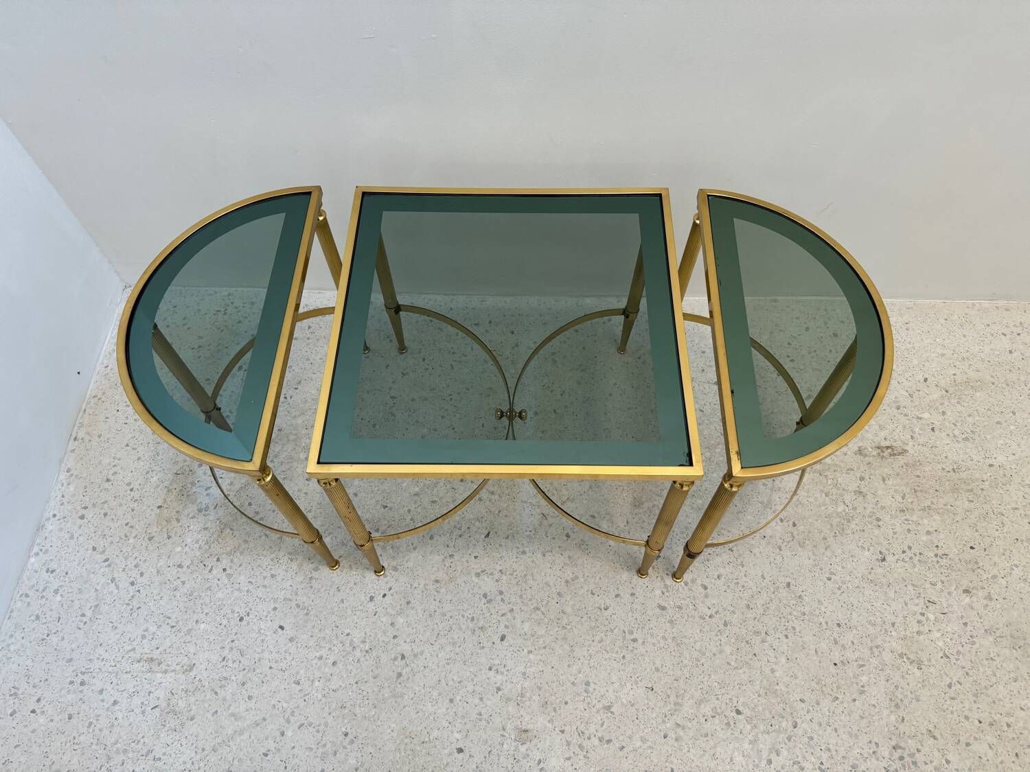 Neo Classic Coffee Table In Brass And Smoked Glass photo vinterior