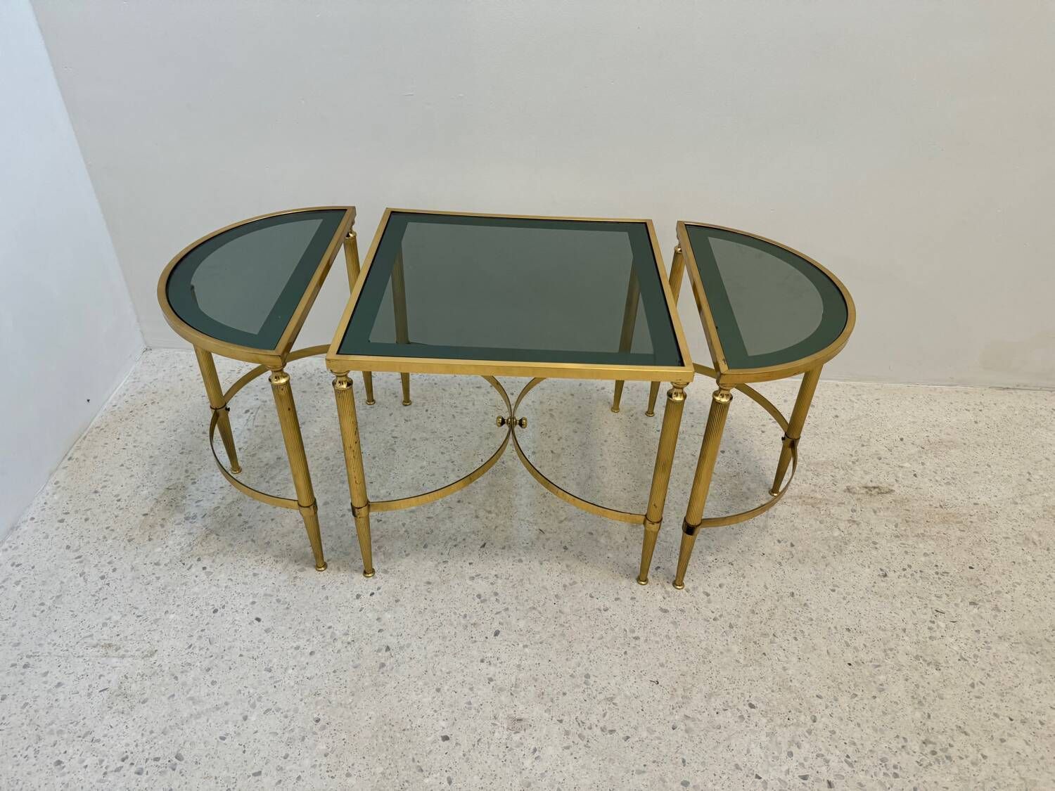 Neo Classic Coffee Table In Brass And Smoked Glass photo buy