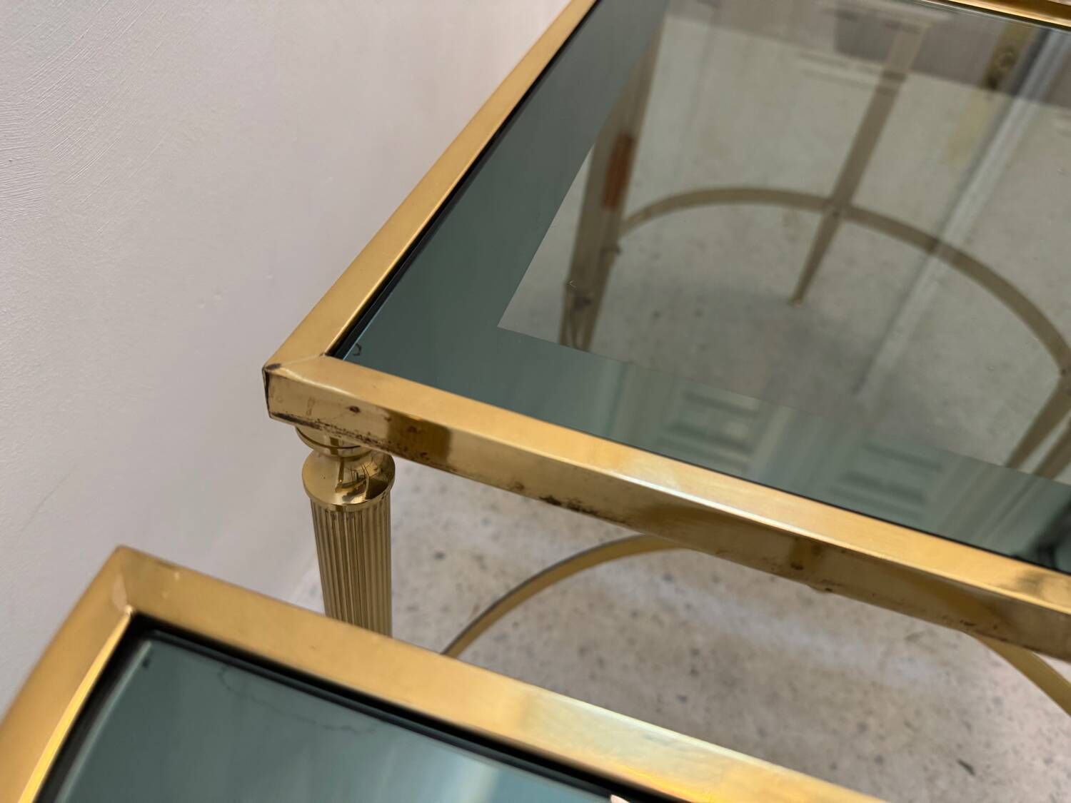 photo buy Neo Classic Coffee Table In Brass And Smoked Glass