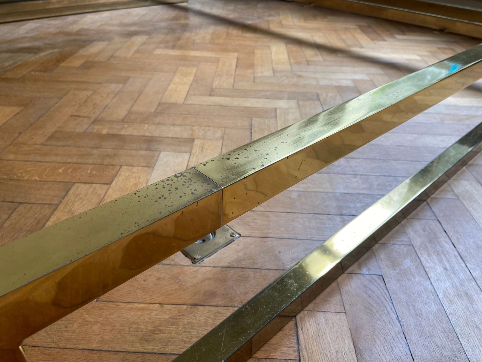Belgo Chrom Bed In Gold Metal And Bronze Mirrored Headboard, 1970 photo buy