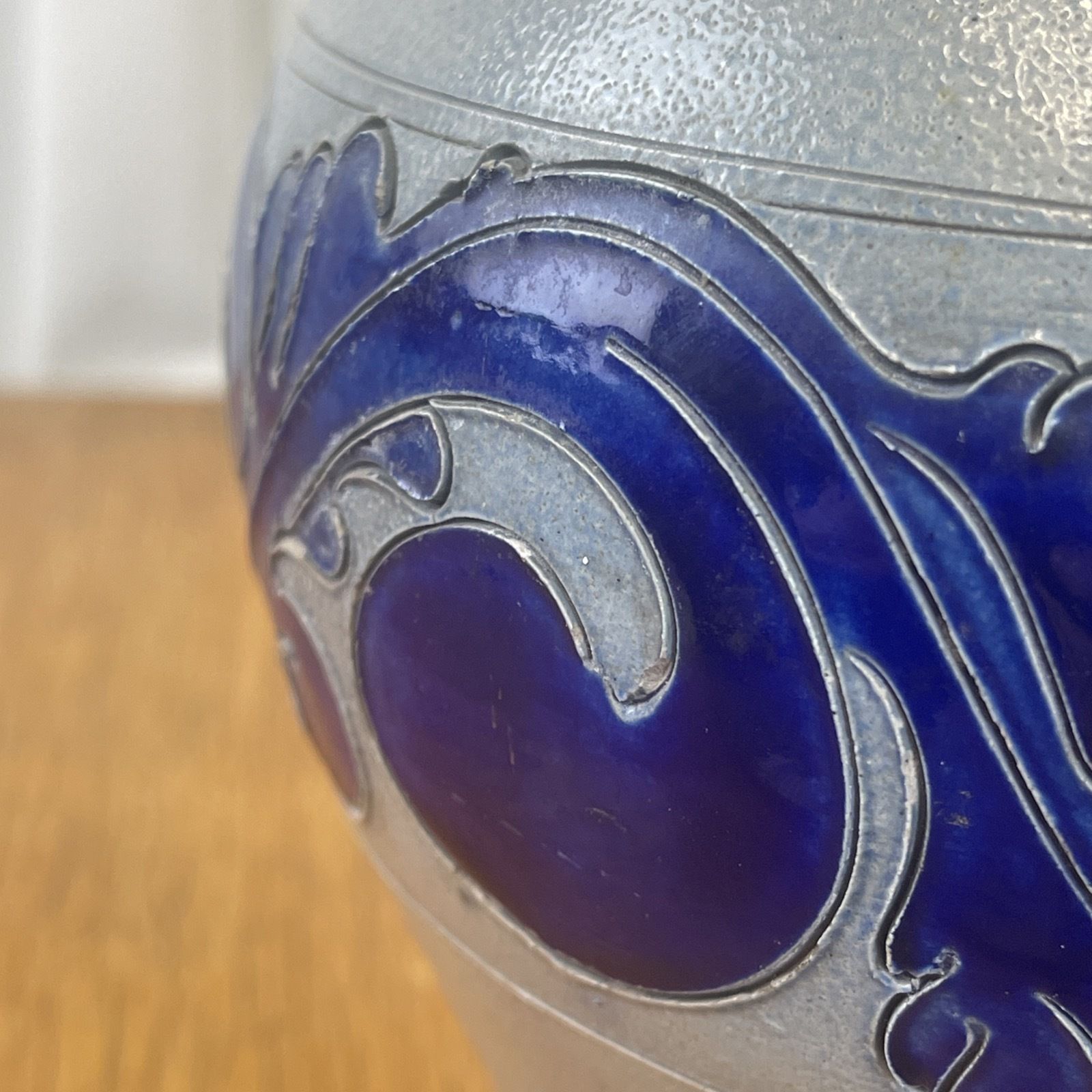 Antique German Salt Glazed Jug 1 1/2 Pitcher Cobalt Blue 19th Century Stoneware photo vinterior