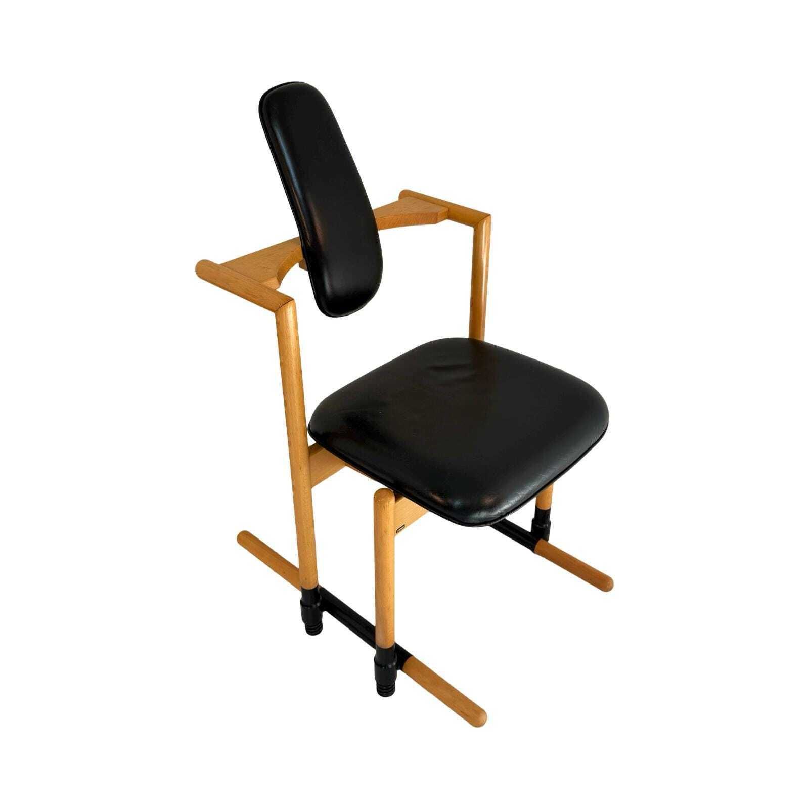 Peter Opsvik   Stokke   Flysit   Ergonomically Shaped Rocking Chair   Black Leather Upholstery And Wooden Frame photo Furniture
