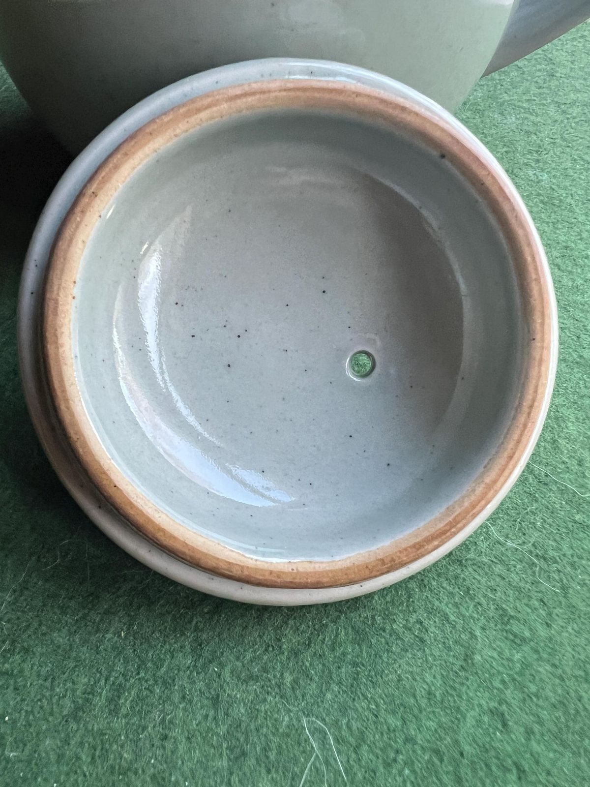 Vintage Stoneware Tea Pot. Pot Bellied Celadon Glazed Coffee Pot. Speckled Duck Egg Blue. Stamped Highland Stoneware Scotland. photo for sale