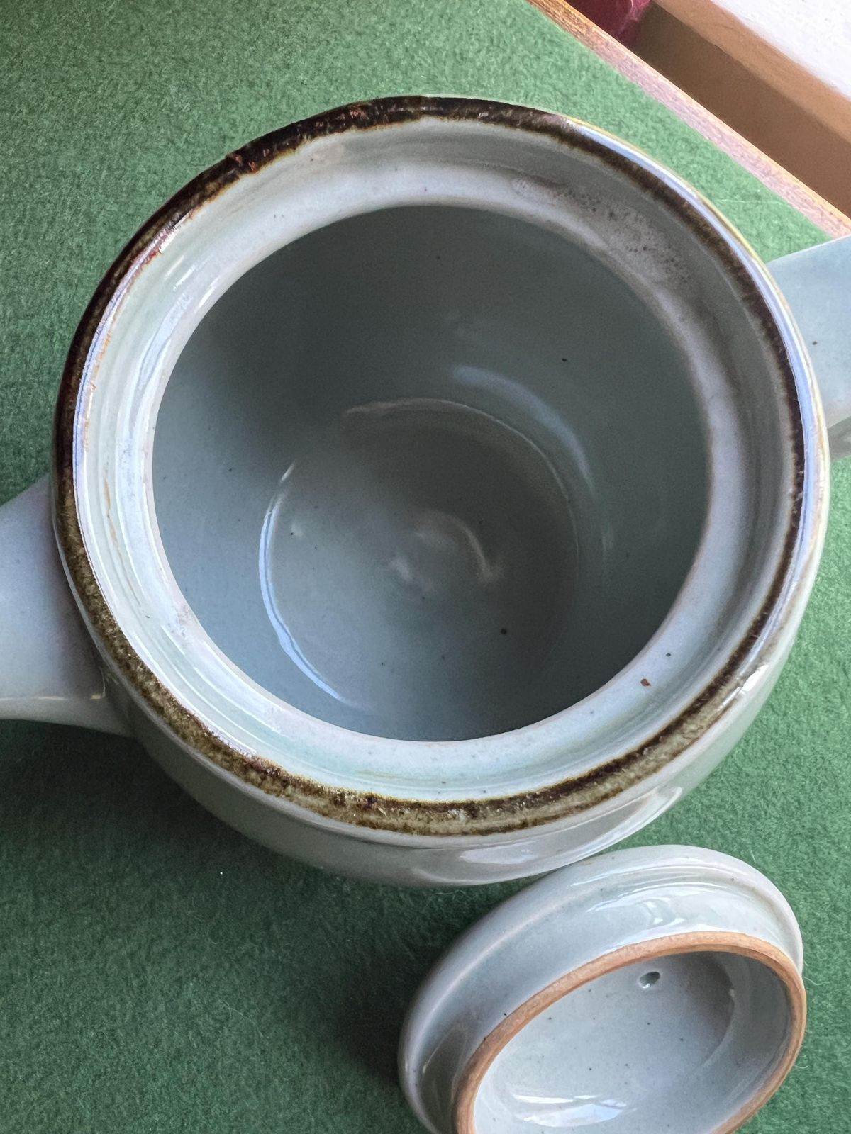 Vintage Stoneware Tea Pot. Pot Bellied Celadon Glazed Coffee Pot. Speckled Duck Egg Blue. Stamped Highland Stoneware Scotland. photo Home Decor