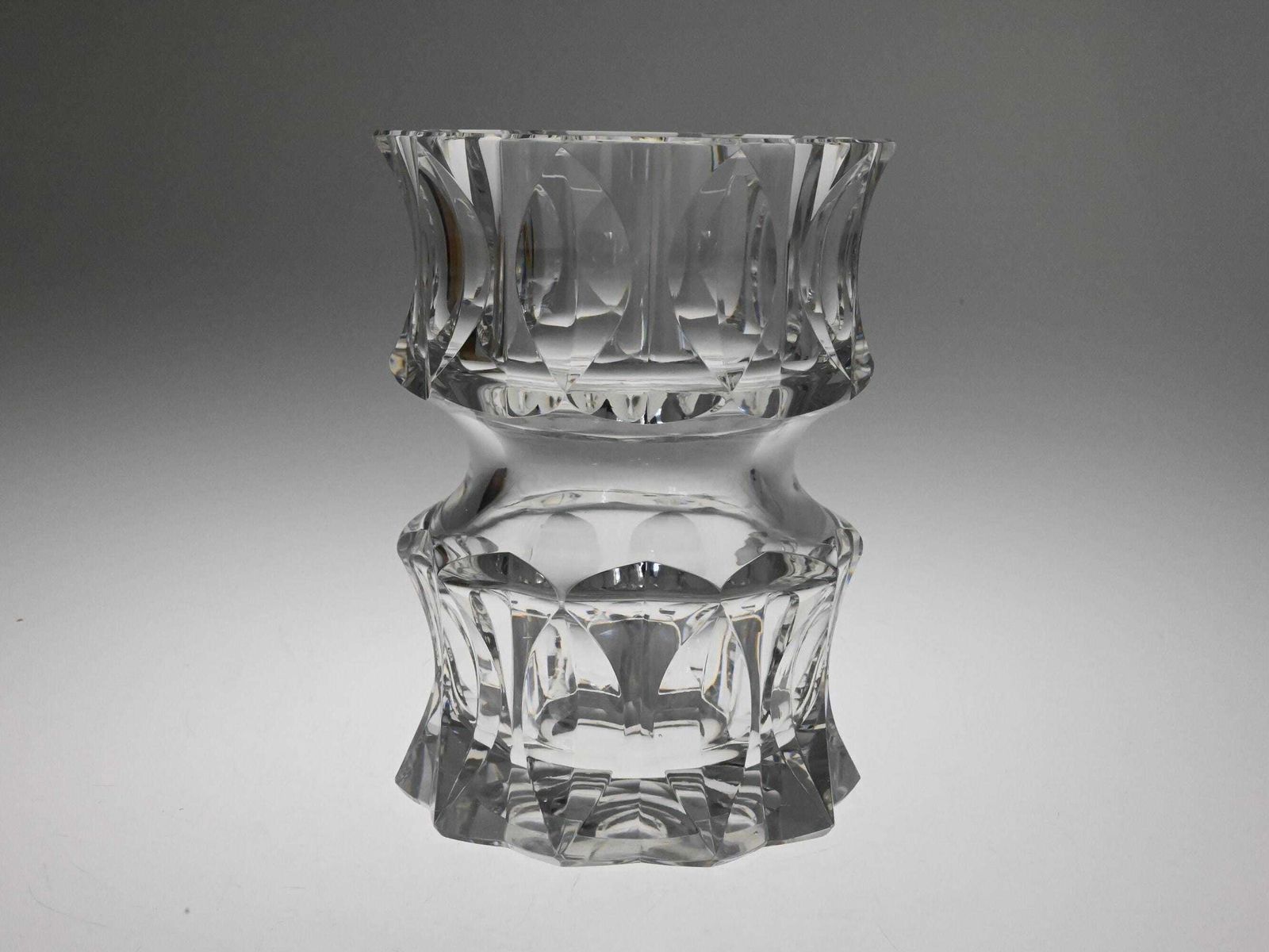 Large Vintage Czech Glass Vase, Czech Glass Vase, Heavy Glass Vase, Old Glass Vase, Czech Vase, Czech Glass, Flower Vase, Mid Century Glass photo for sale