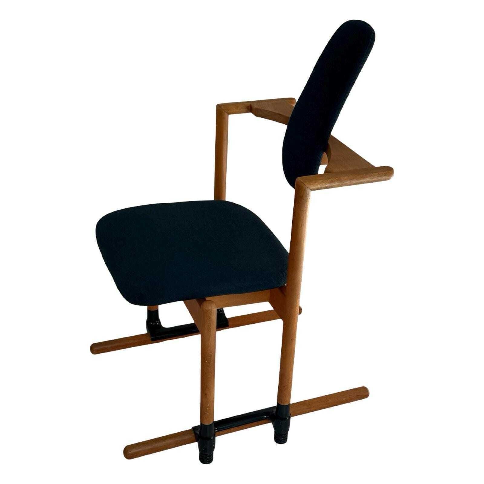 Peter Opsvik   Stokke   Flysit   Ergonomically Shaped Rocking Chair   Blue Fabric Upholstery And Wooden Frame photo furniture