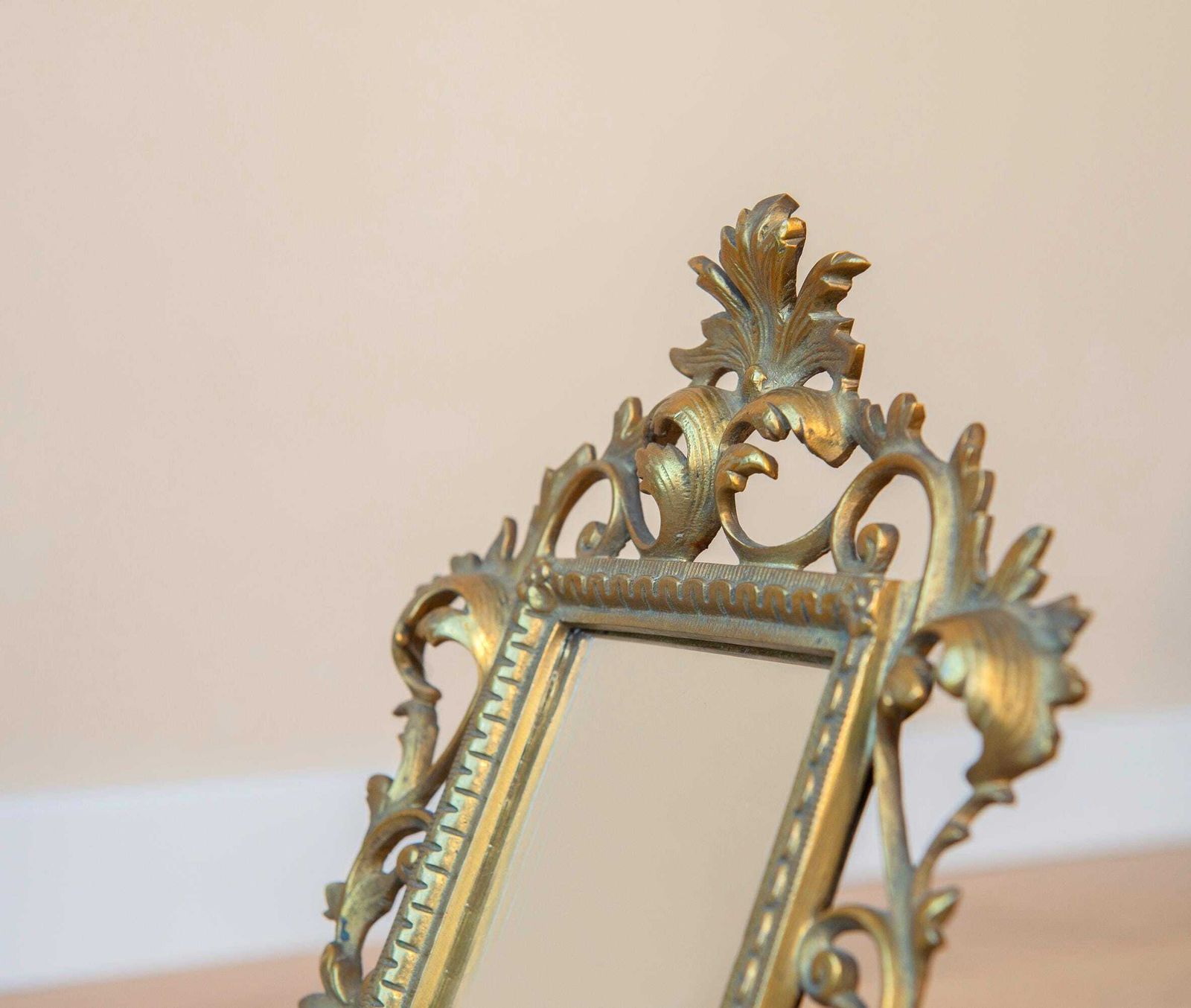 Antiek Messing Tafelspiegeltje, Decoratieve Staande Spiegel, Barokke Toiletspiegel, Gouden Sierspiegel, Rococo Woondecoratie photo 200.0