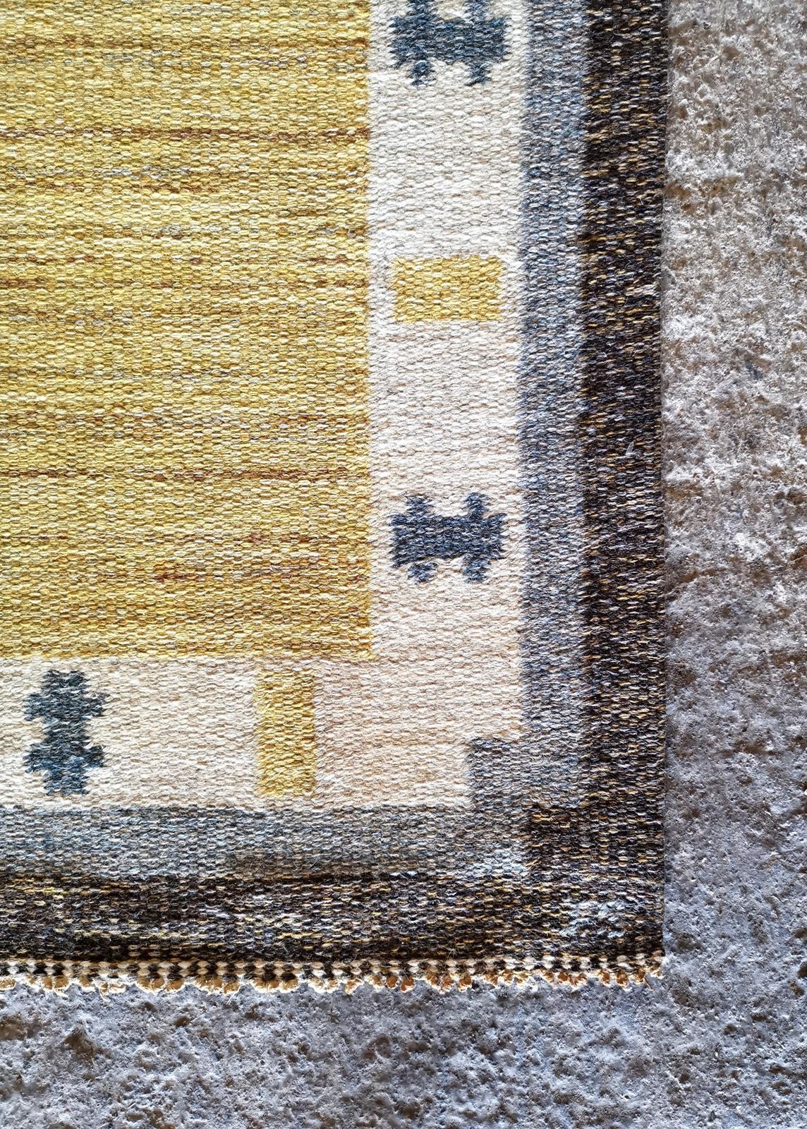 Rare Signed Ingegerd Silow Pure Wool Rölakan Flatweave Rug, Sweden 1950s photo buy