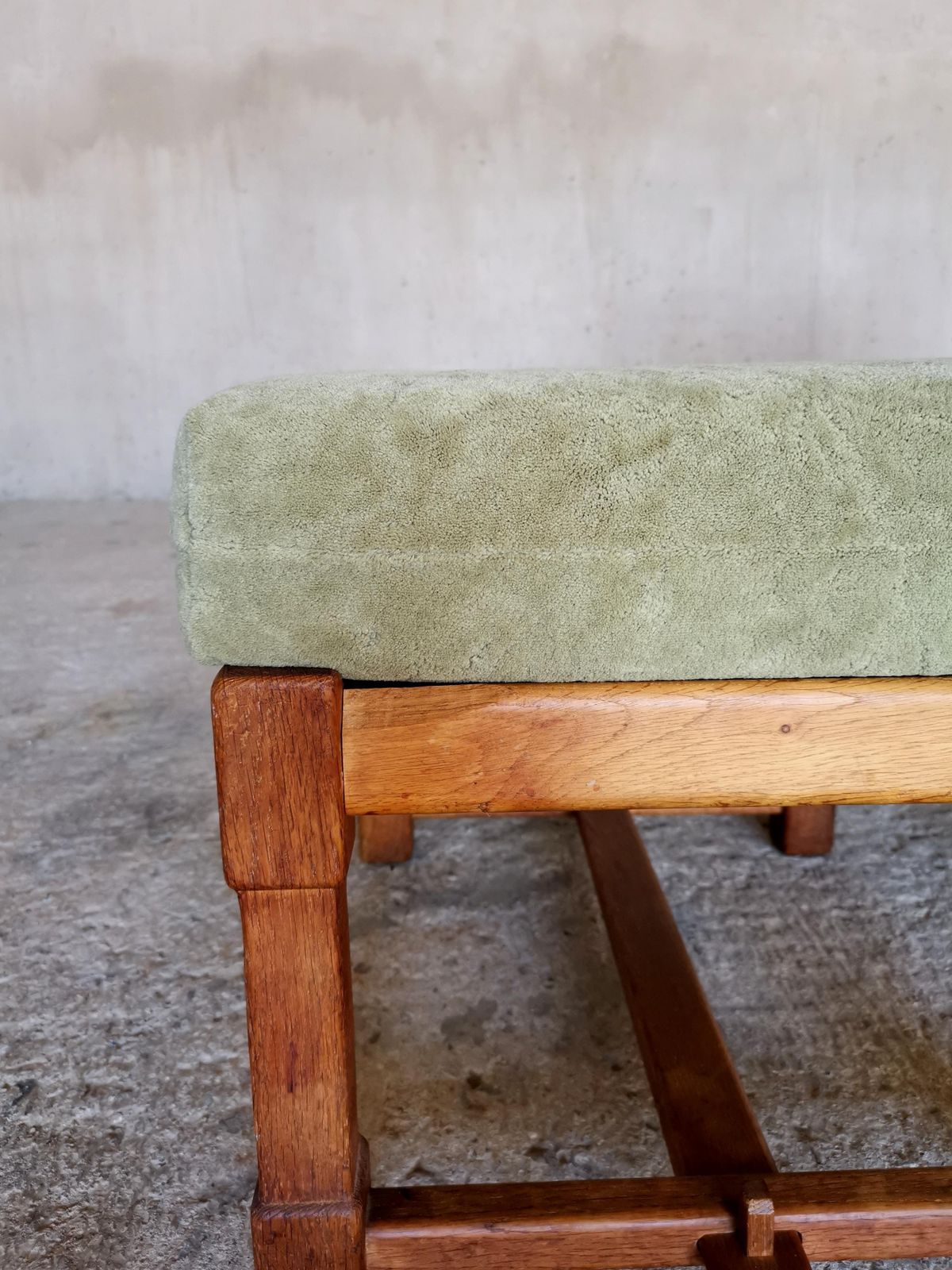 6494.0 Guillerme Et Chambron Wingback Chair  & Stool, Solid Oak & Velvet, France 1960s photo
