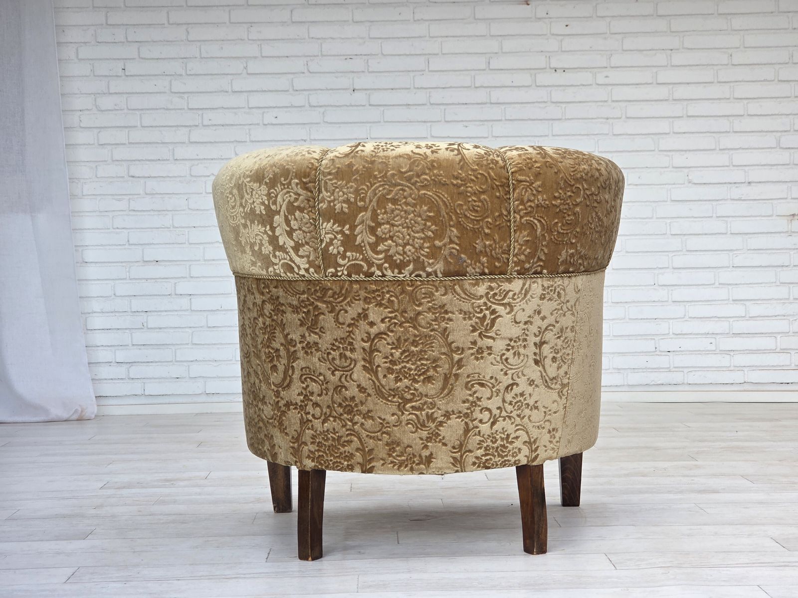 1960s, Danish Vintage Armchair, Green Furniture Velour, Ash Wood Legs. photo vintage
