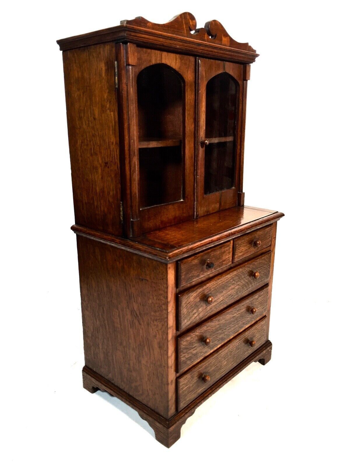 Antique Miniature 19th Century Wooden Oak Display Cabinet Apprentice Furniture photo for sale