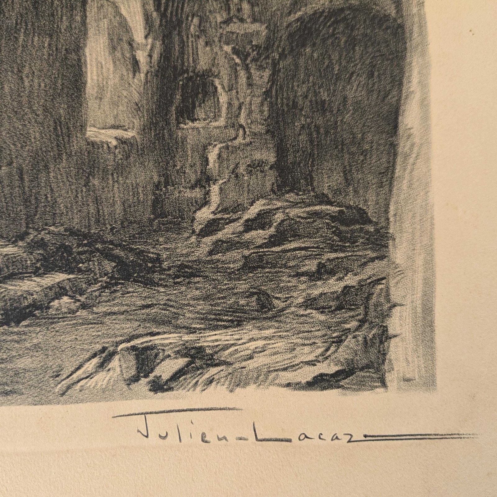 Antique Julien Lacaze Engraving Of The Christian Chapel In The Jonas Caves France, Signed French Art Print photo vintage