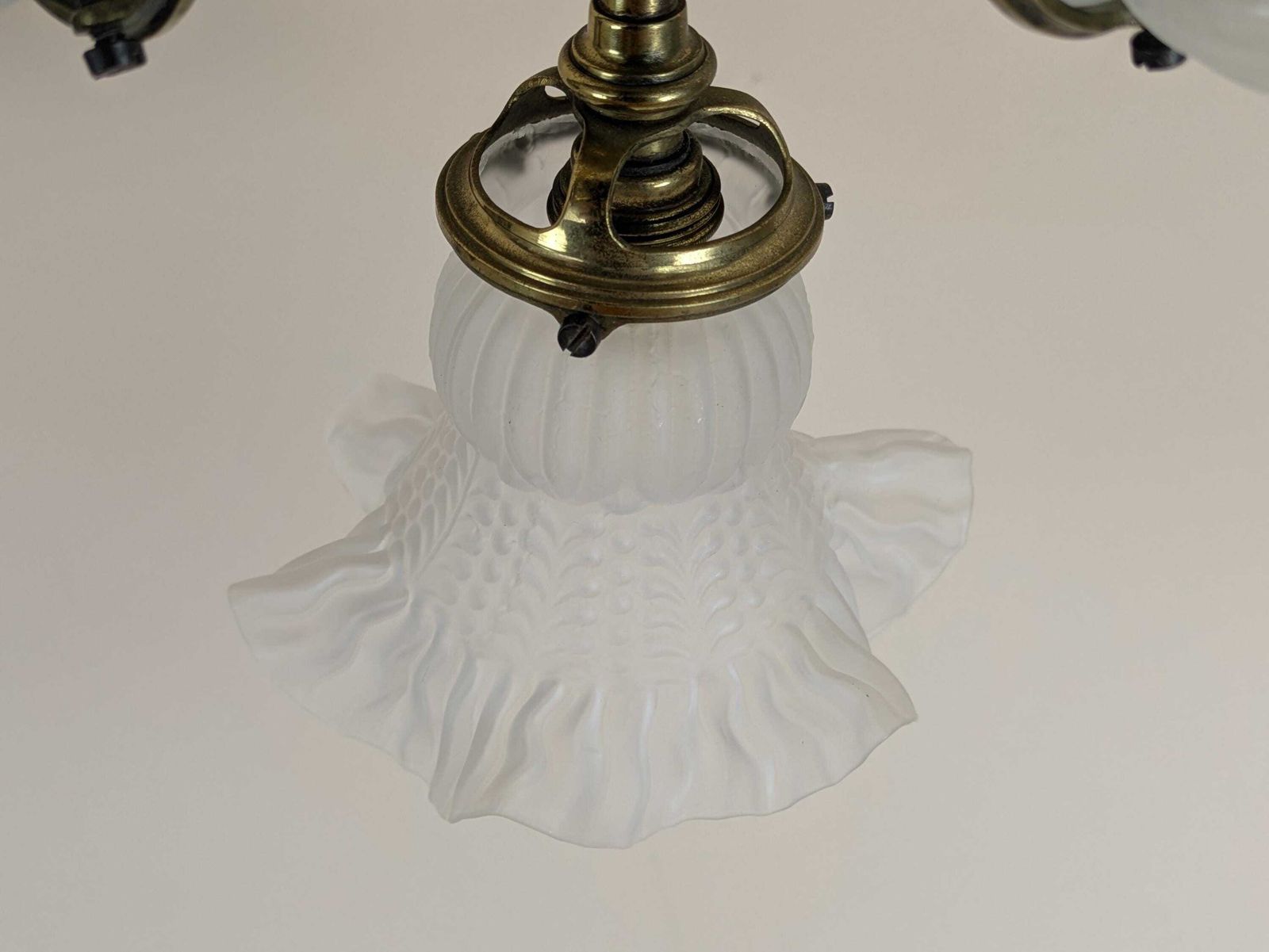 Antique French Gilt Bronze Mount 3 Light Glass Ceiling Light By Berlie & Co Lyon, Art Nouveau Lamp, Original Lighting From France photo buy