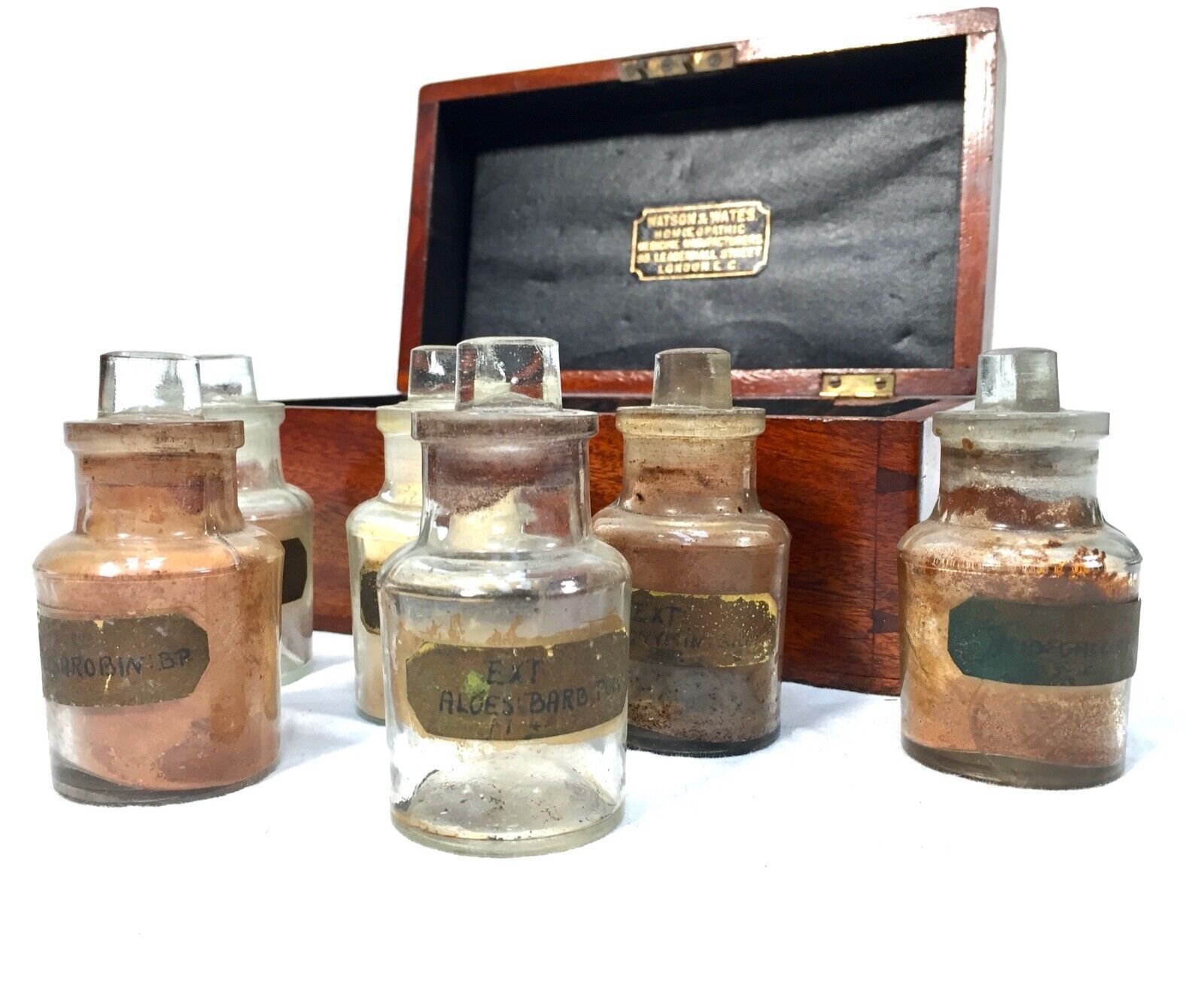 Antique Mahogany Apothecary Box / Cabinet With Glass Bottles By Watson & Wates photo vinterior