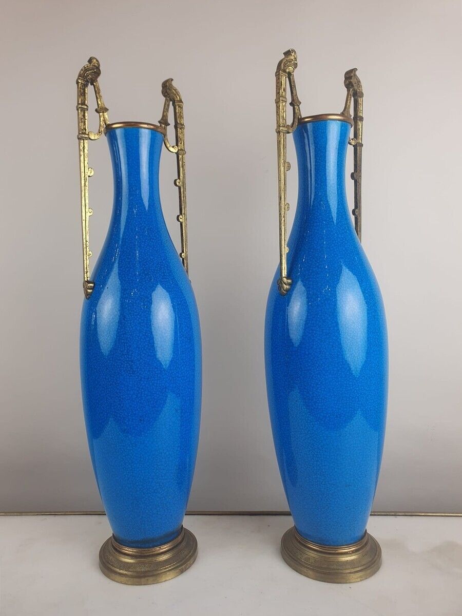 Pair Of Ceramic Vases With Bronze Mounts, Paris 19th Century photo vinterior