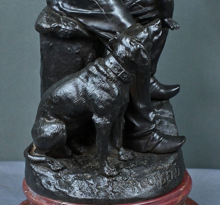Art Bronze “The First Meal” By V. Rousseau – Early 20th Century photo